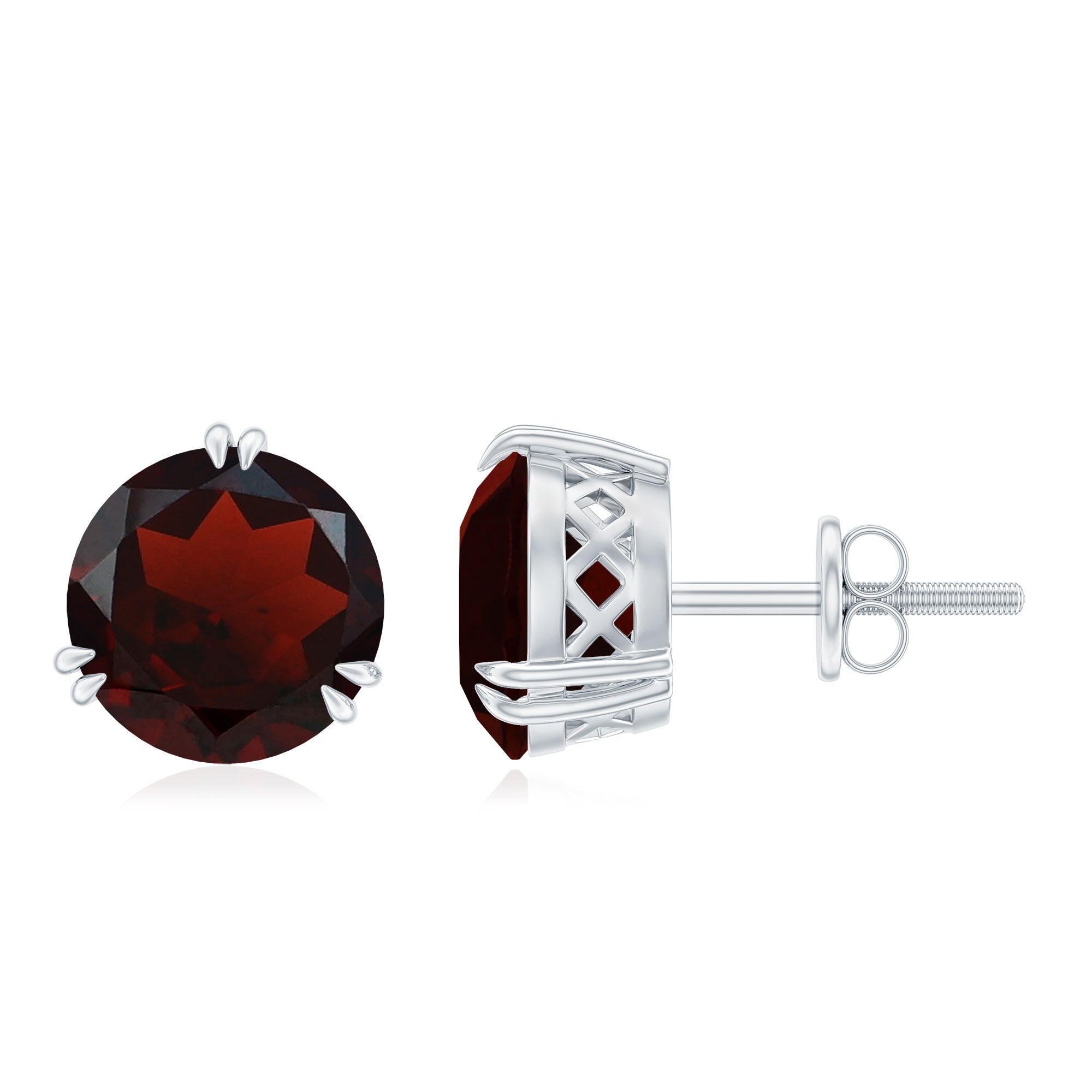 8 MM Garnet Solitaire Stud Earrings in Double Prong Setting