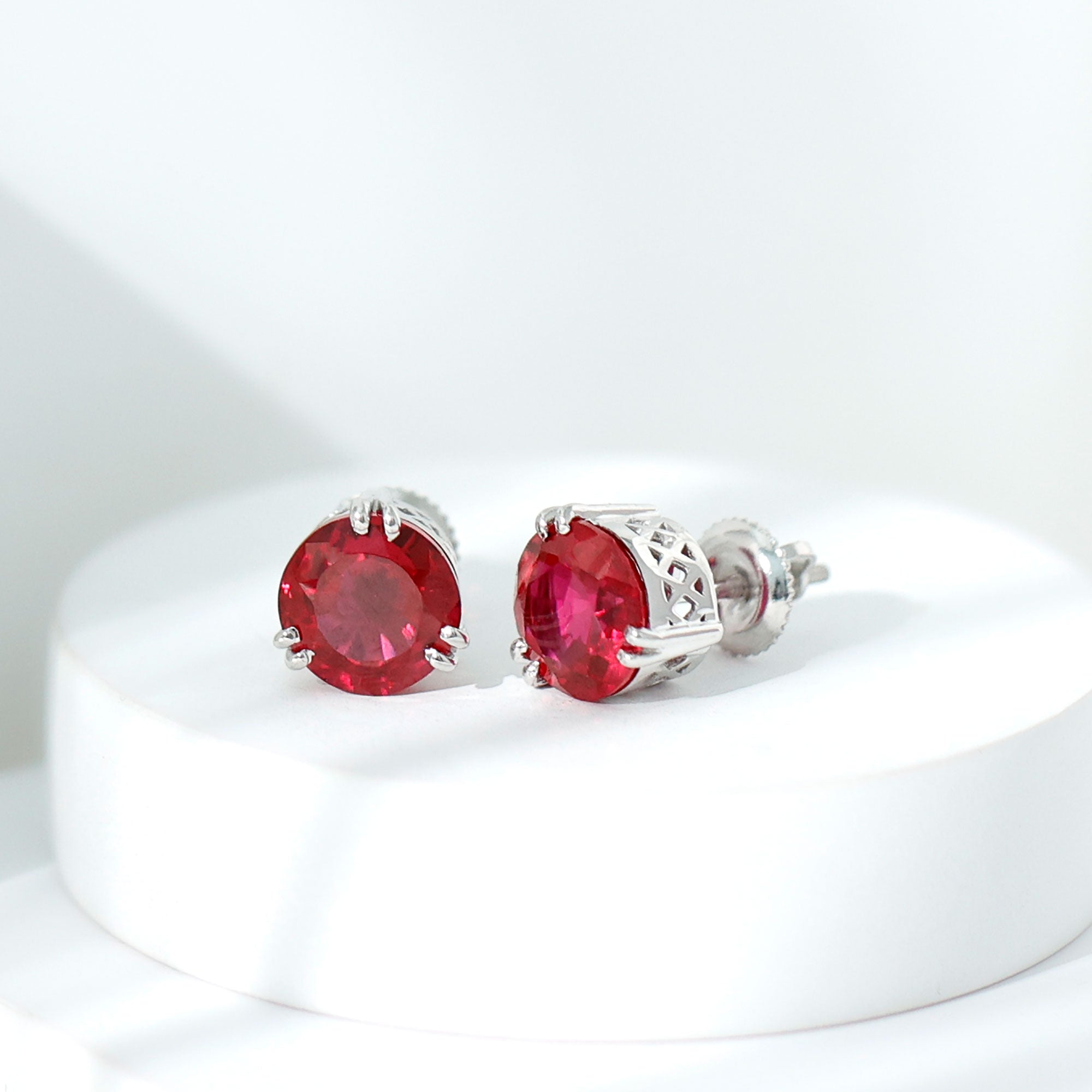4.7 Carat Lab Created Ruby Solitaire Stud Earrings for Women AAAA - Rosec Jewels