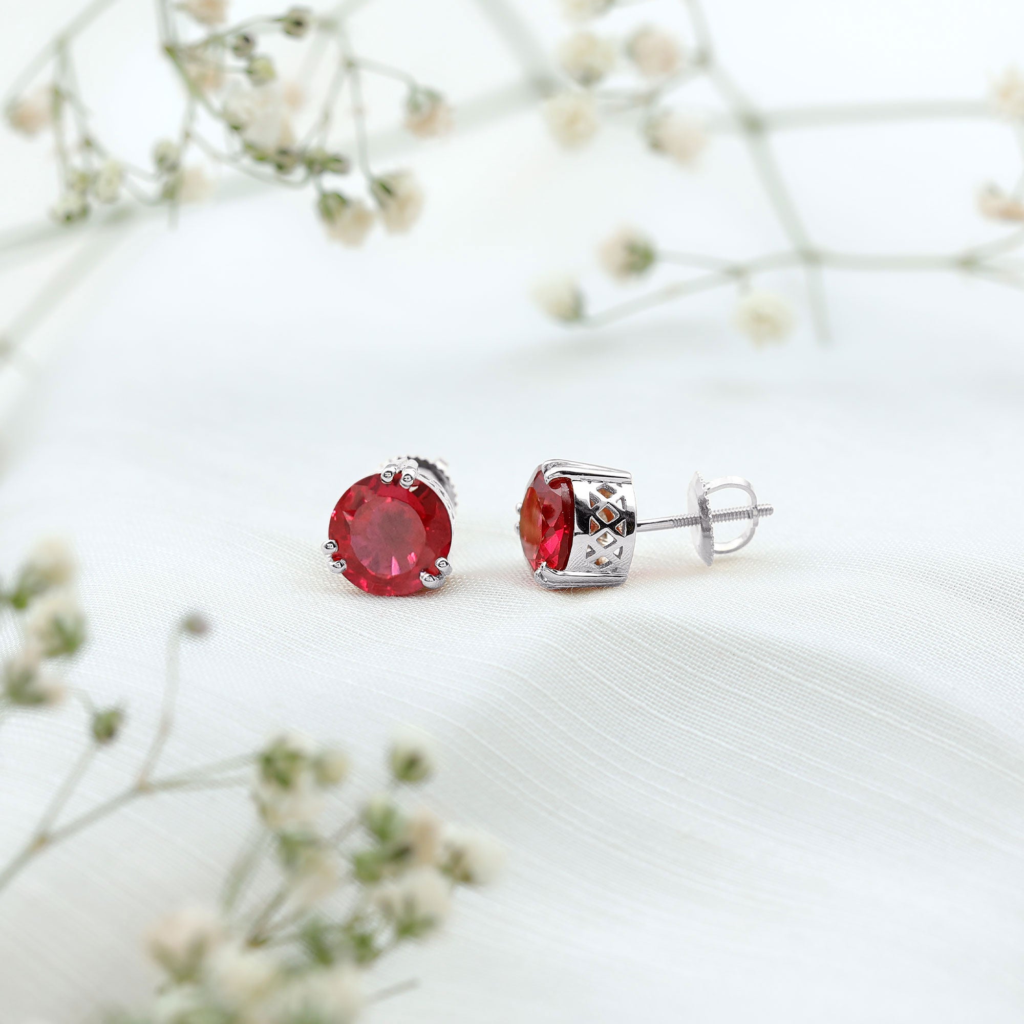 4.7 Carat Lab Created Ruby Solitaire Stud Earrings for Women AAAA - Rosec Jewels