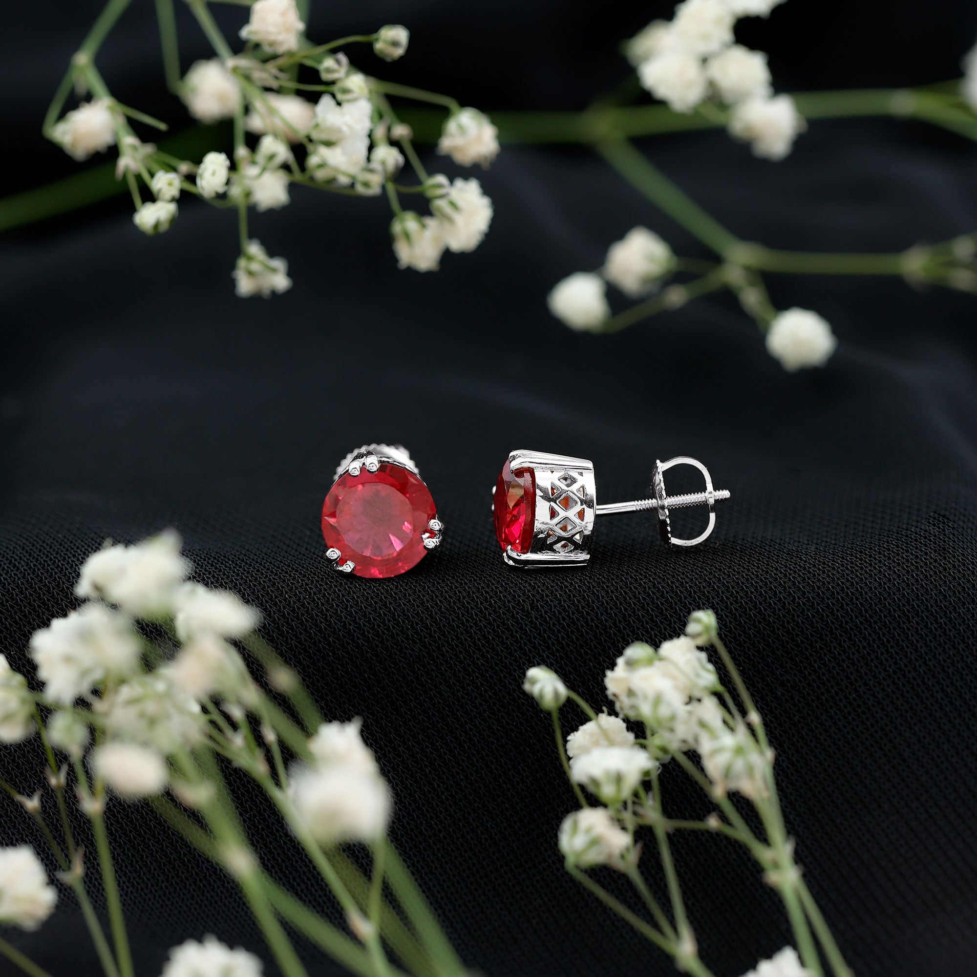 4.7 Carat Lab Created Ruby Solitaire Stud Earrings for Women AAAA - Rosec Jewels