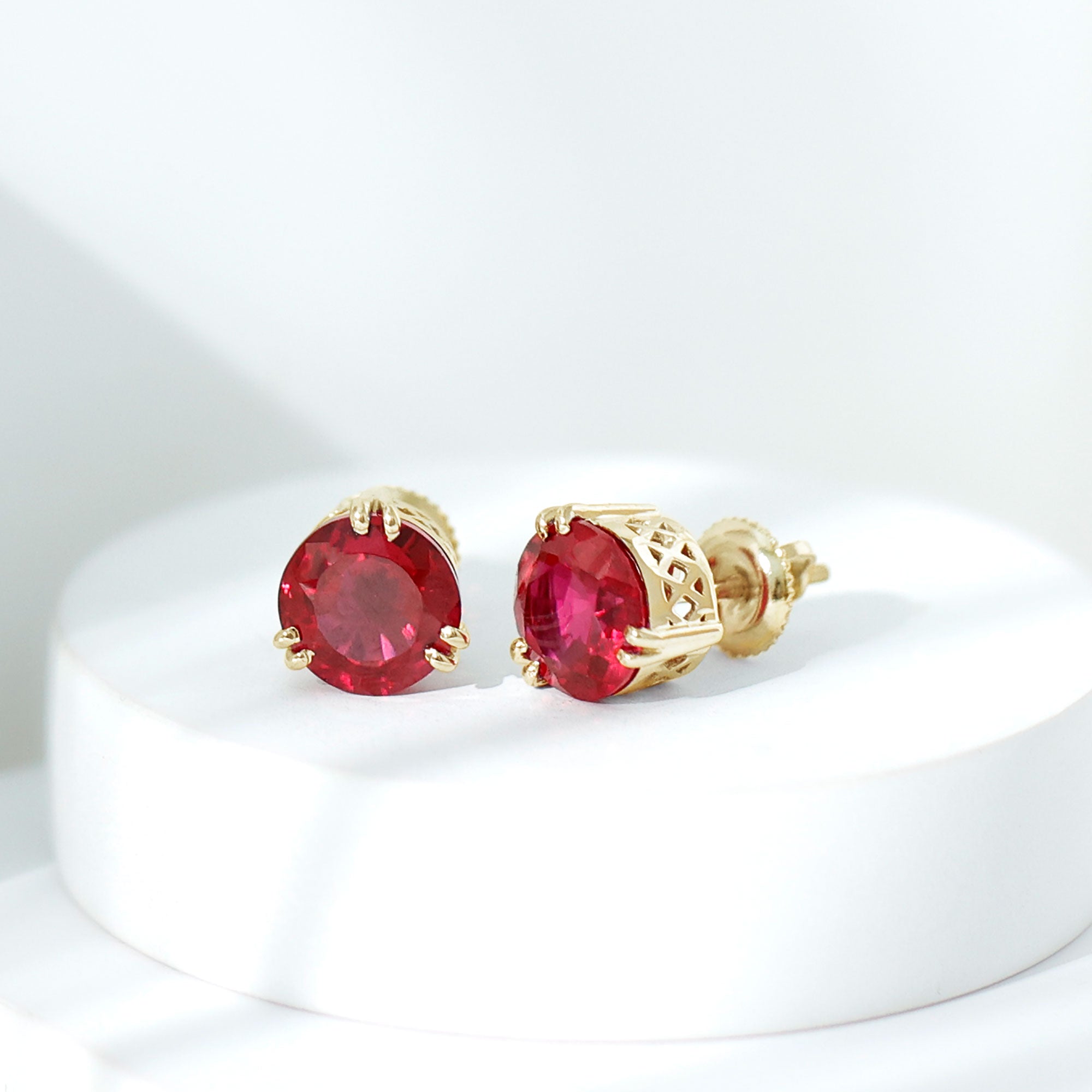 4.7 Carat Lab Created Ruby Solitaire Stud Earrings for Women AAAA - Rosec Jewels