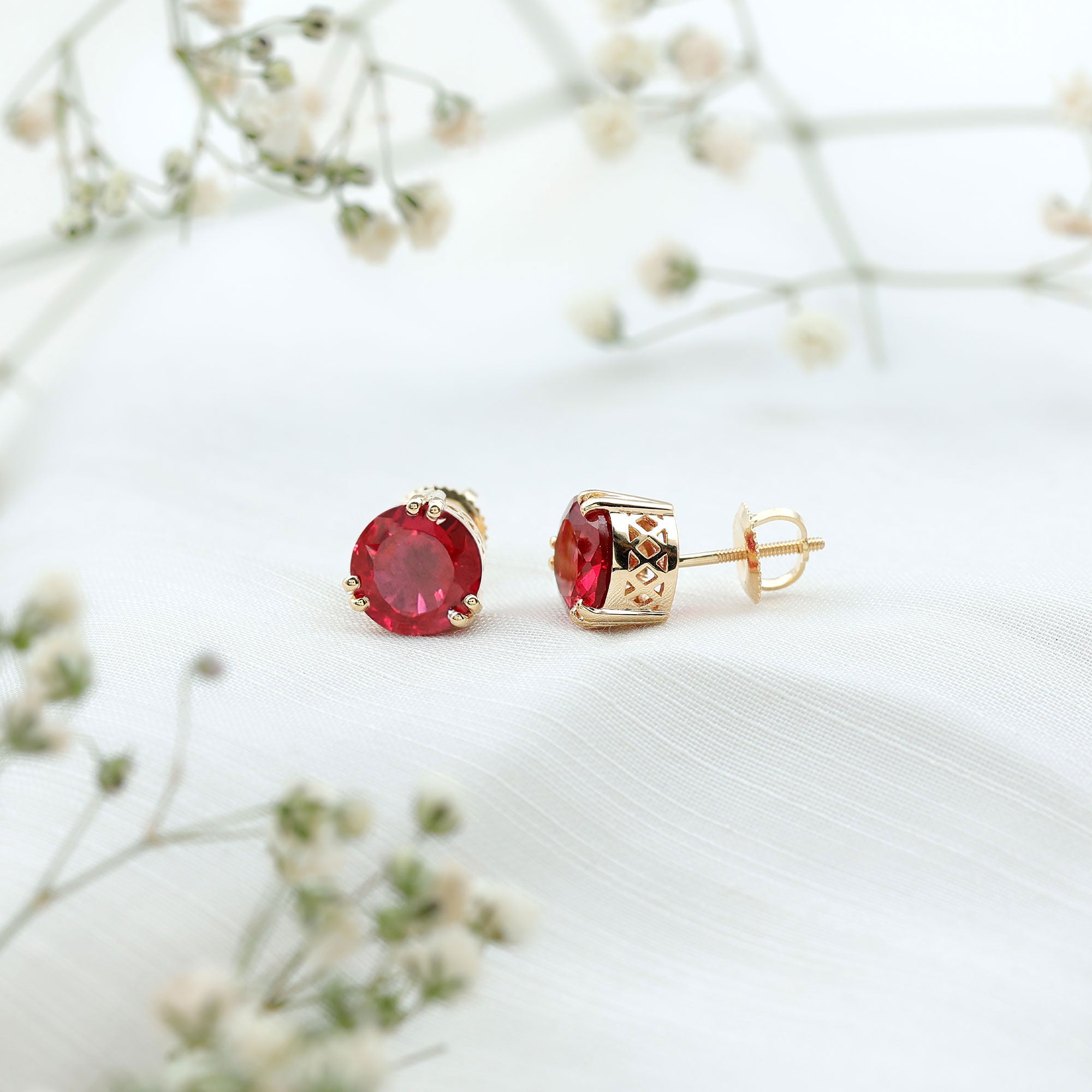 4.7 Carat Lab Created Ruby Solitaire Stud Earrings for Women AAAA - Rosec Jewels