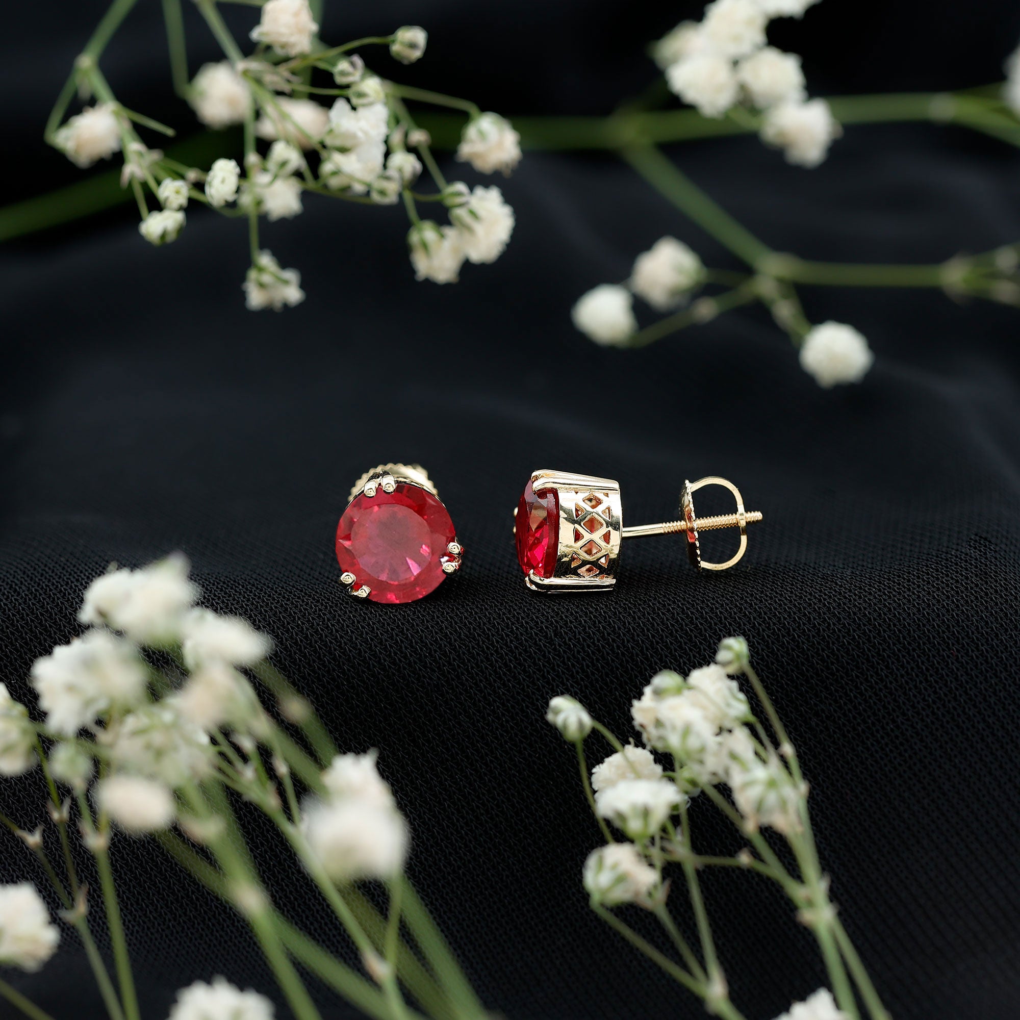 4.7 Carat Lab Created Ruby Solitaire Stud Earrings for Women AAAA - Rosec Jewels