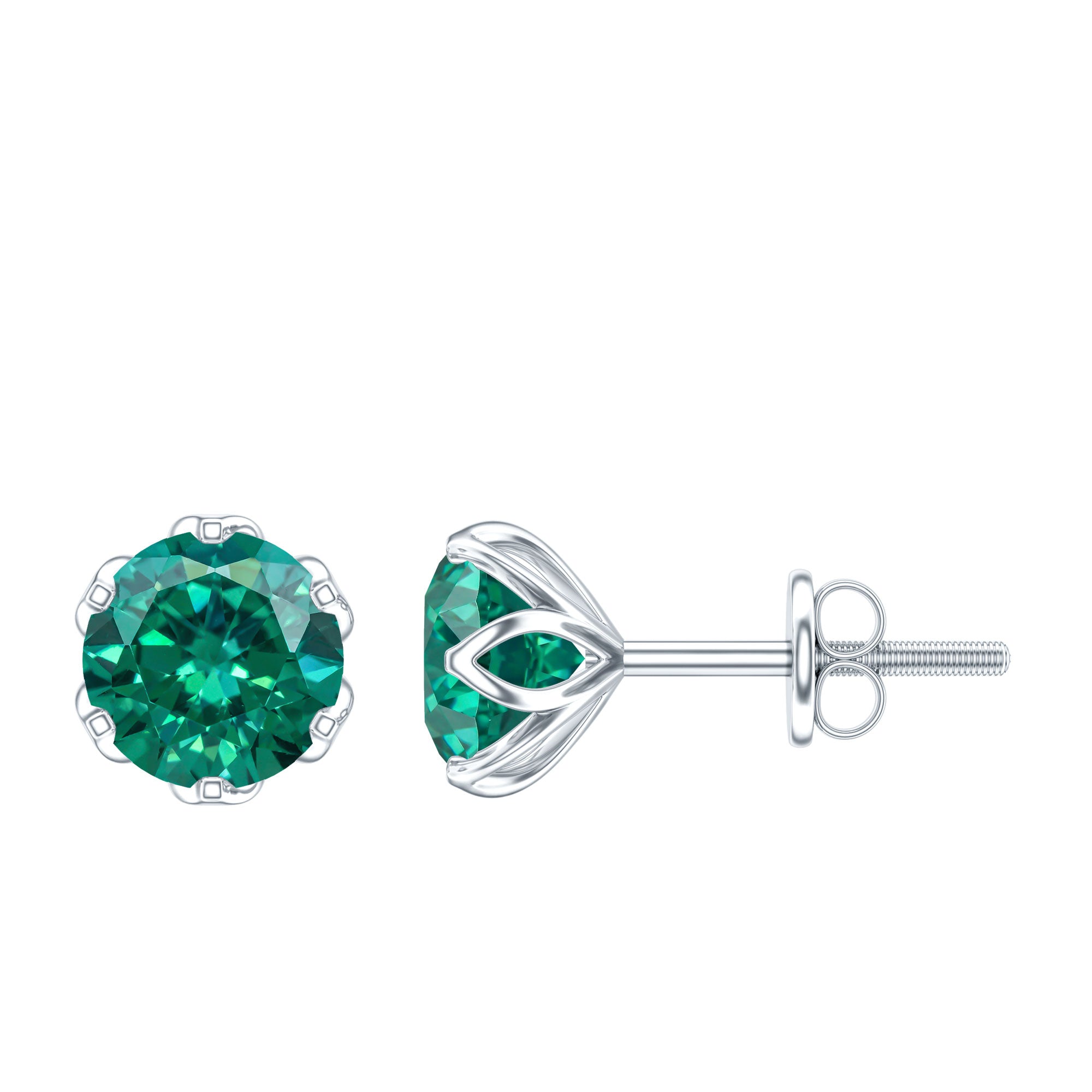 Lotus Basket Set 1.6 Carat Lab Created Emerald Solitaire Stud Earrings AAAA - Rosec Jewels