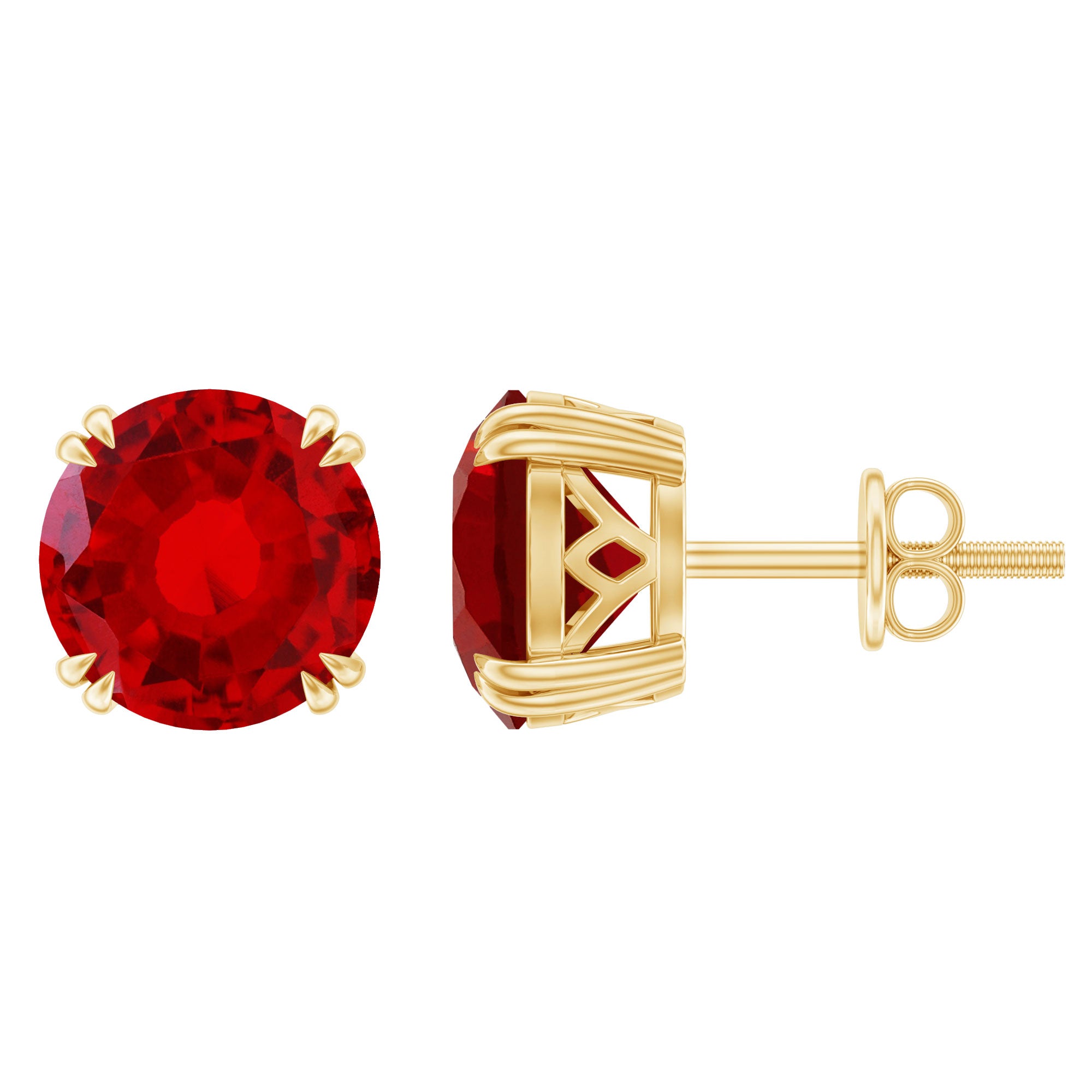Lab Created Ruby Stud Earring in Double Claw Prong Setting AAAA - Rosec Jewels