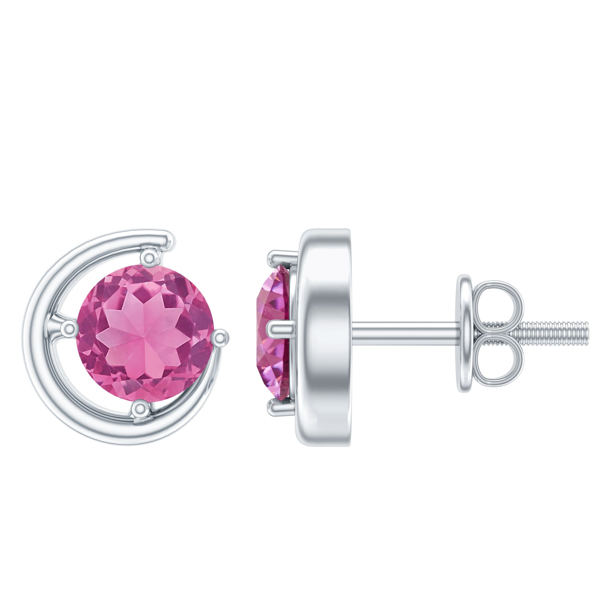 Genuine 1 Carat Pink Tourmaline Solitaire Stud Earrings AAA - Rosec Jewels