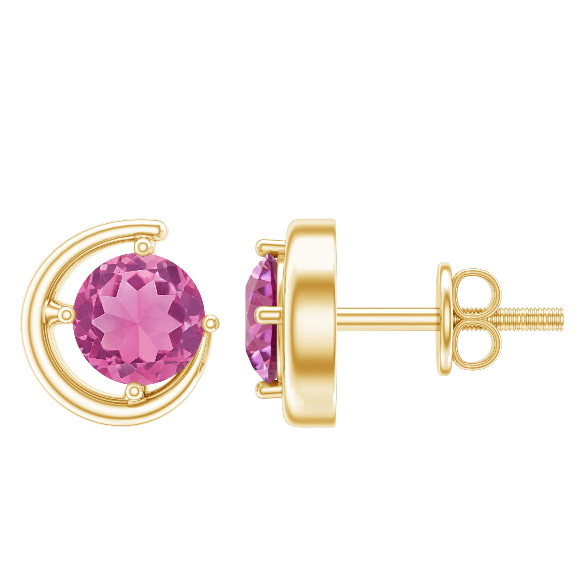 Genuine 1 Carat Pink Tourmaline Solitaire Stud Earrings AAA - Rosec Jewels