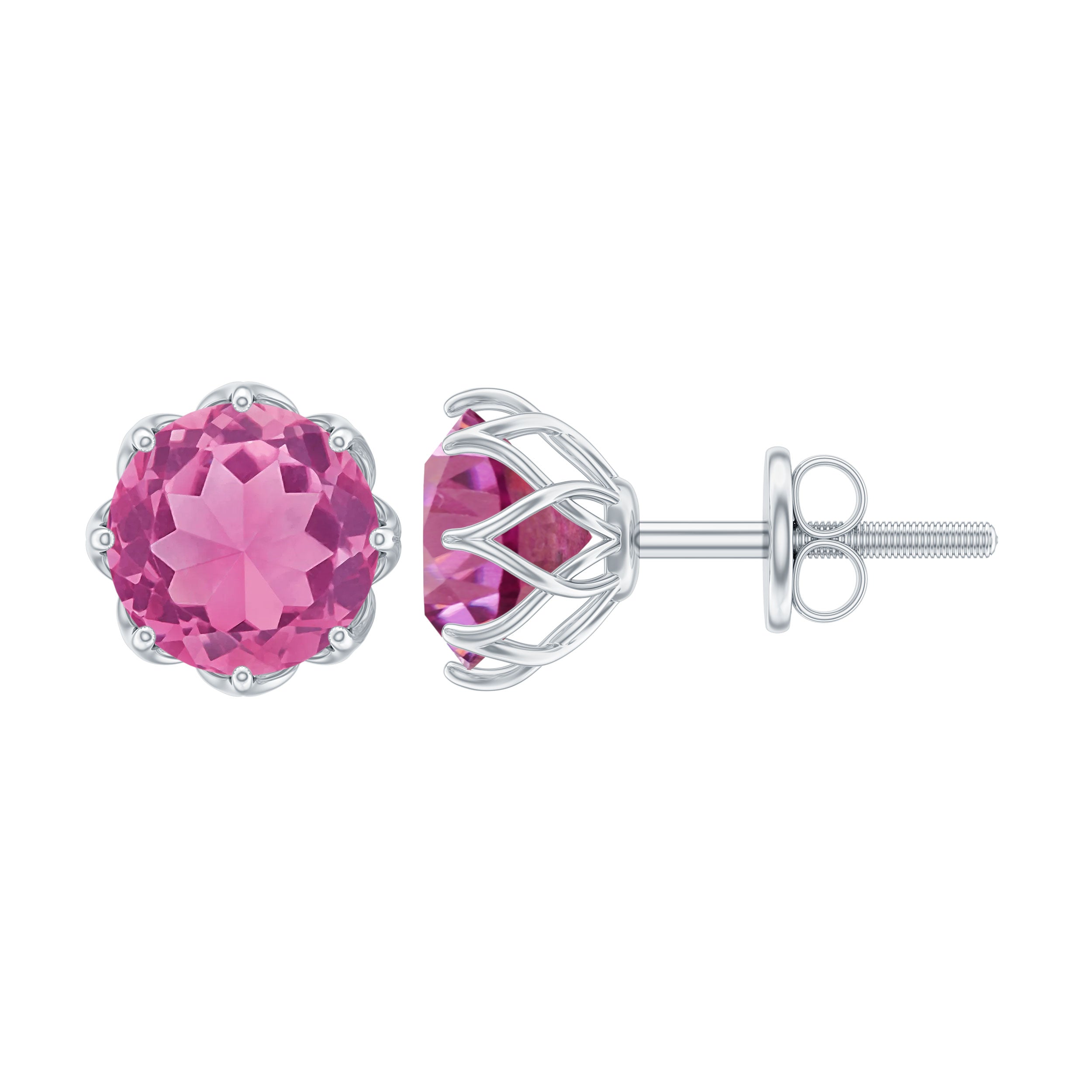 6 MM Decorative Pink Tourmaline Solitaire Stud Earrings