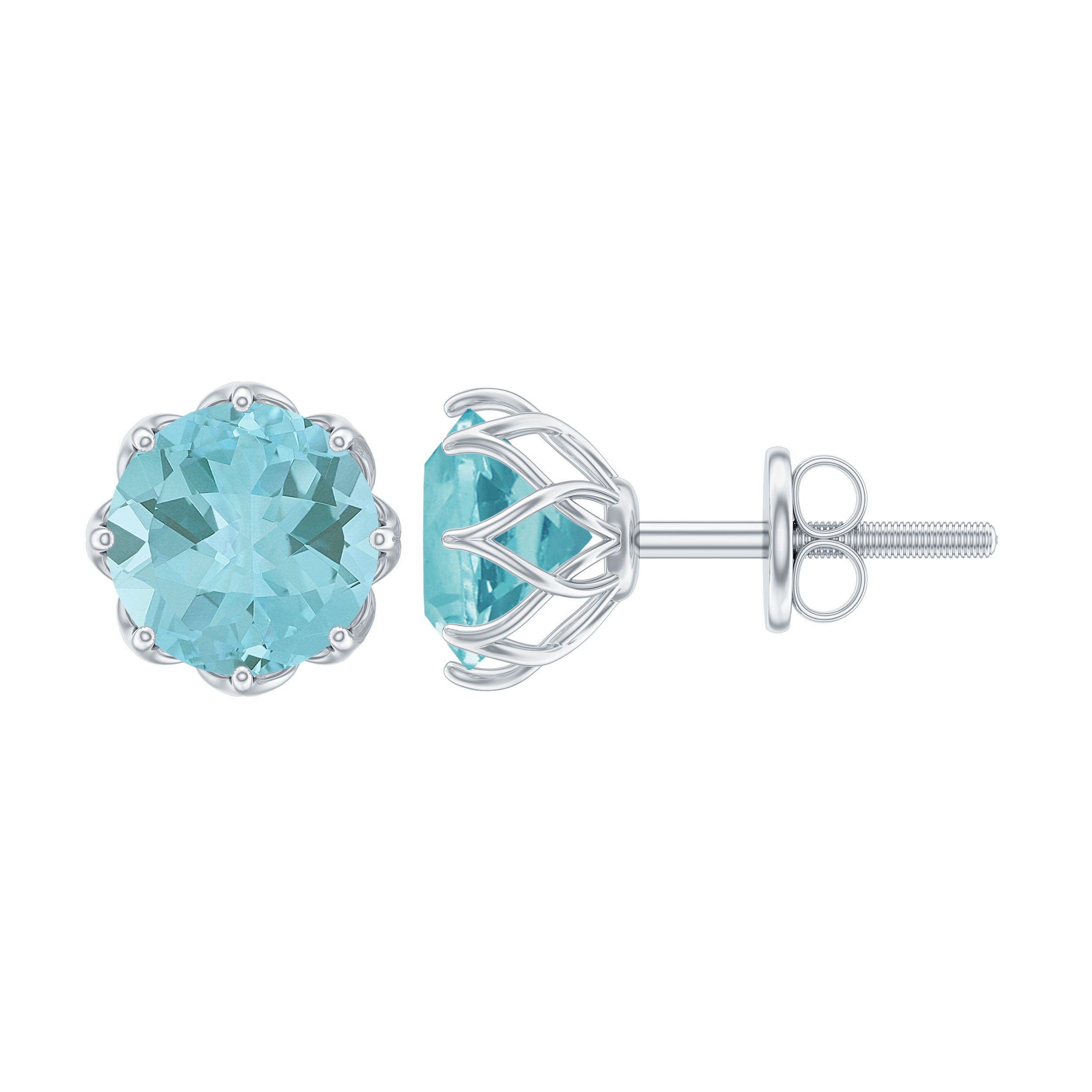 6 MM Decorative Sky Blue Topaz Solitaire Stud Earrings
