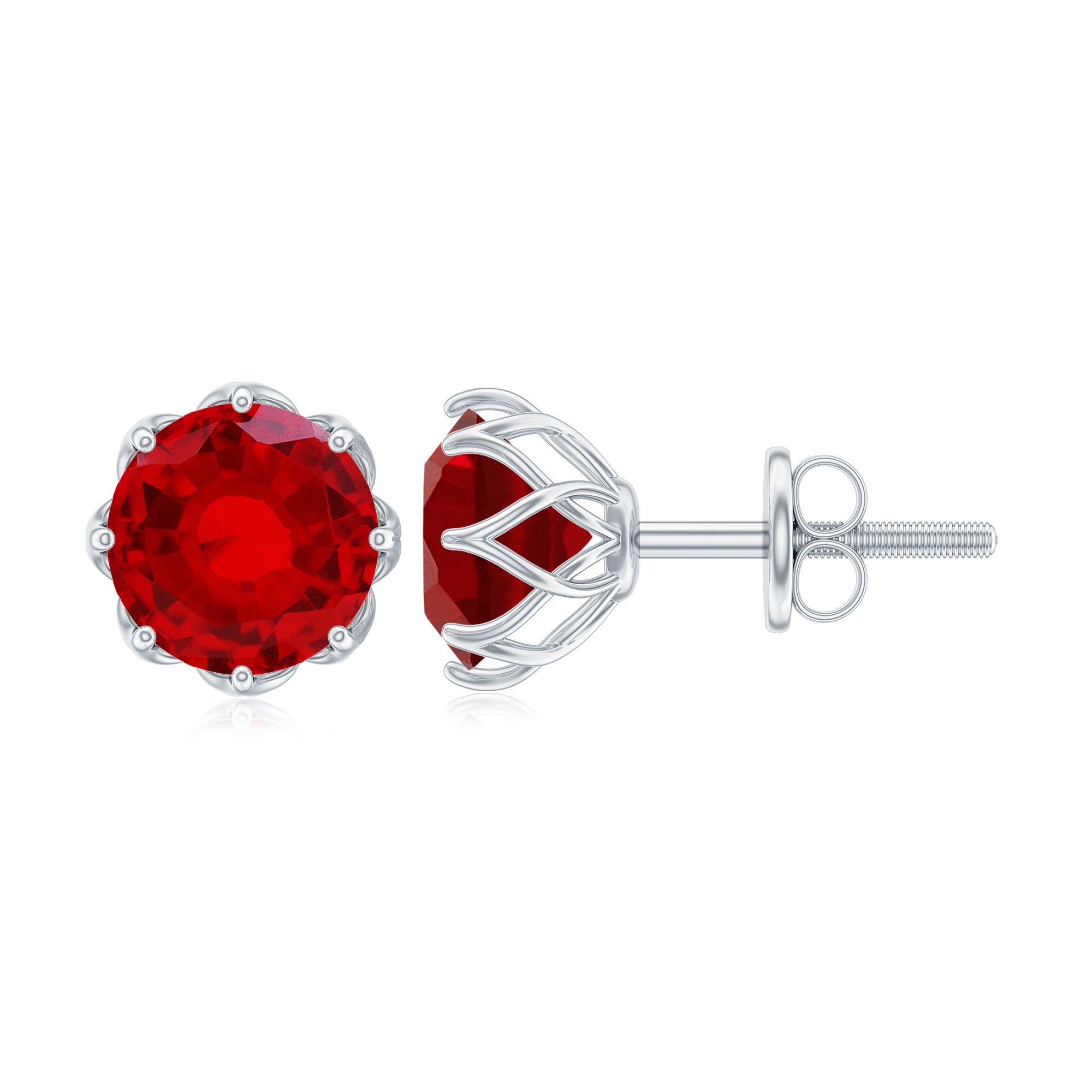 6MM Decorative Created Ruby Solitaire Stud Earrings