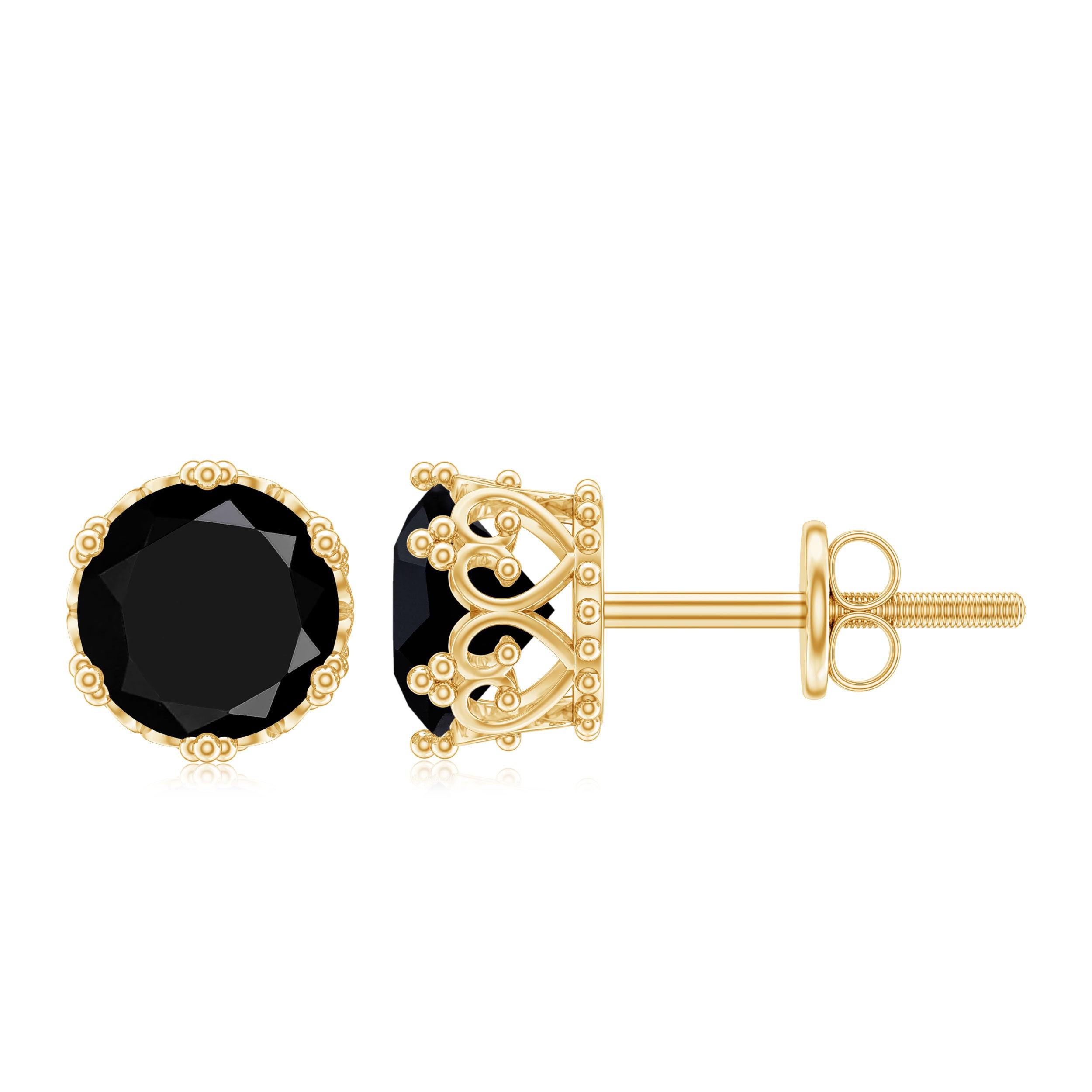 3 Carat Genuine Black Spinel Crown Stud Earrings AAA - Rosec Jewels