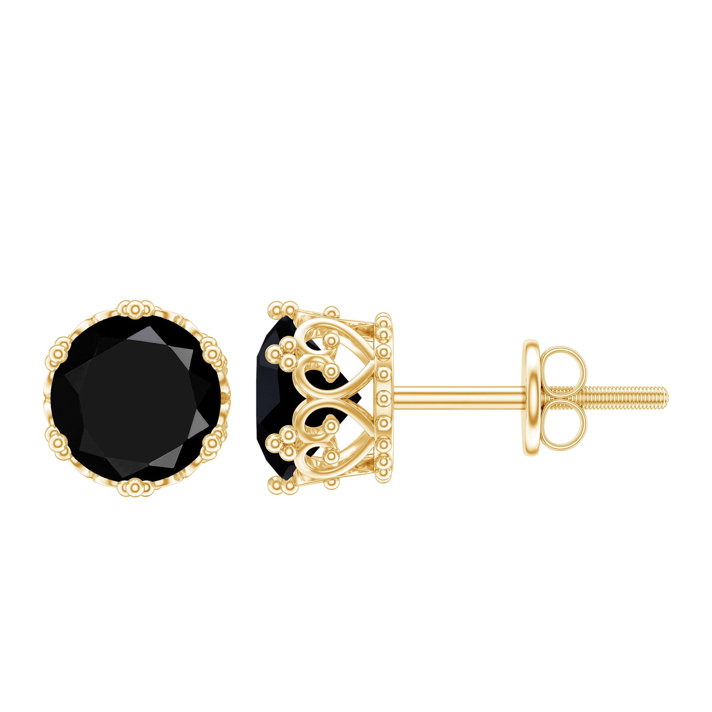 3 Carat Genuine Black Spinel Crown Stud Earrings AAA - Rosec Jewels
