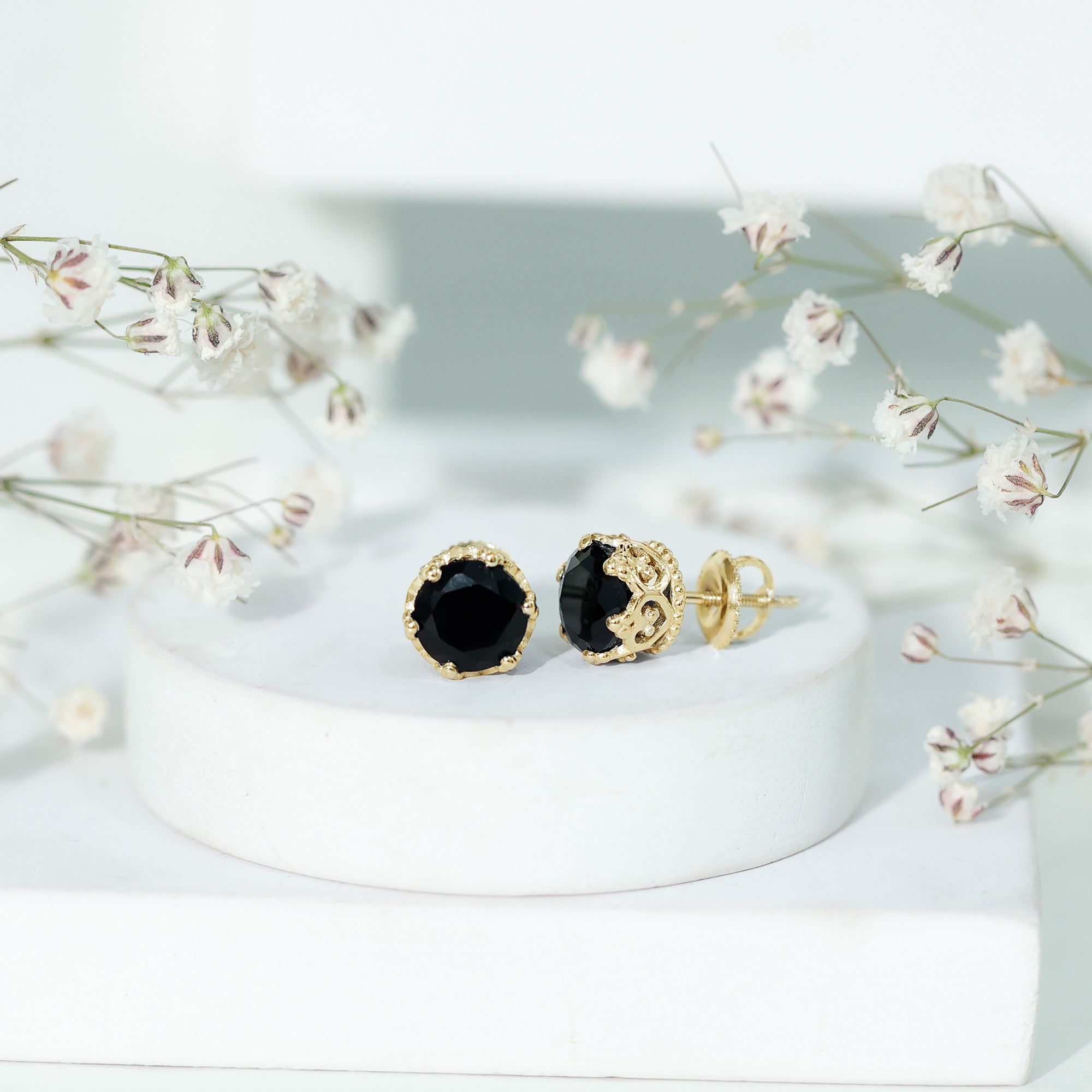 3 Carat Genuine Black Spinel Crown Stud Earrings AAA - Rosec Jewels