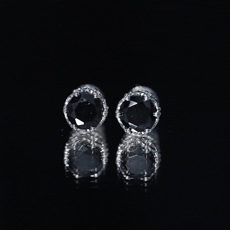 Genuine Black Onyx Crown Stud Earrings with Screw Back AAA - Rosec Jewels