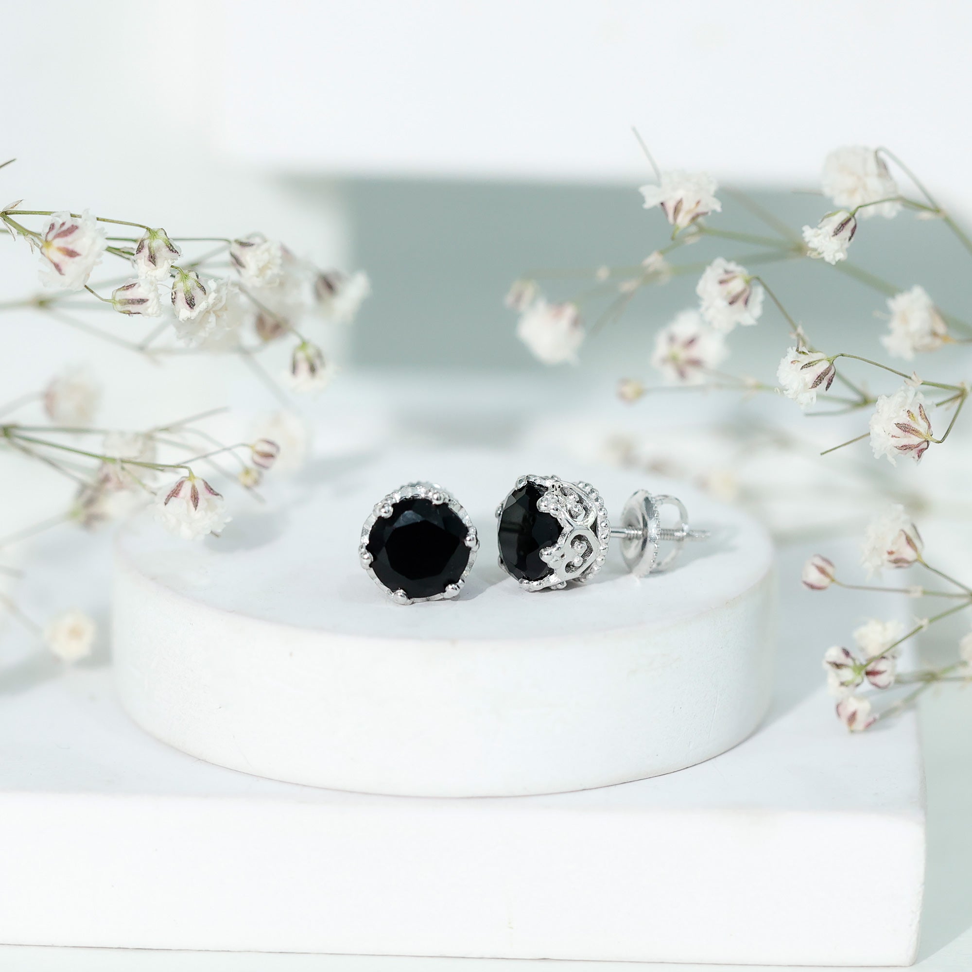 Vintage Lab Created Black Diamond Stud Earrings For Women AAAA ( Synthetic ) - Rosec Jewels