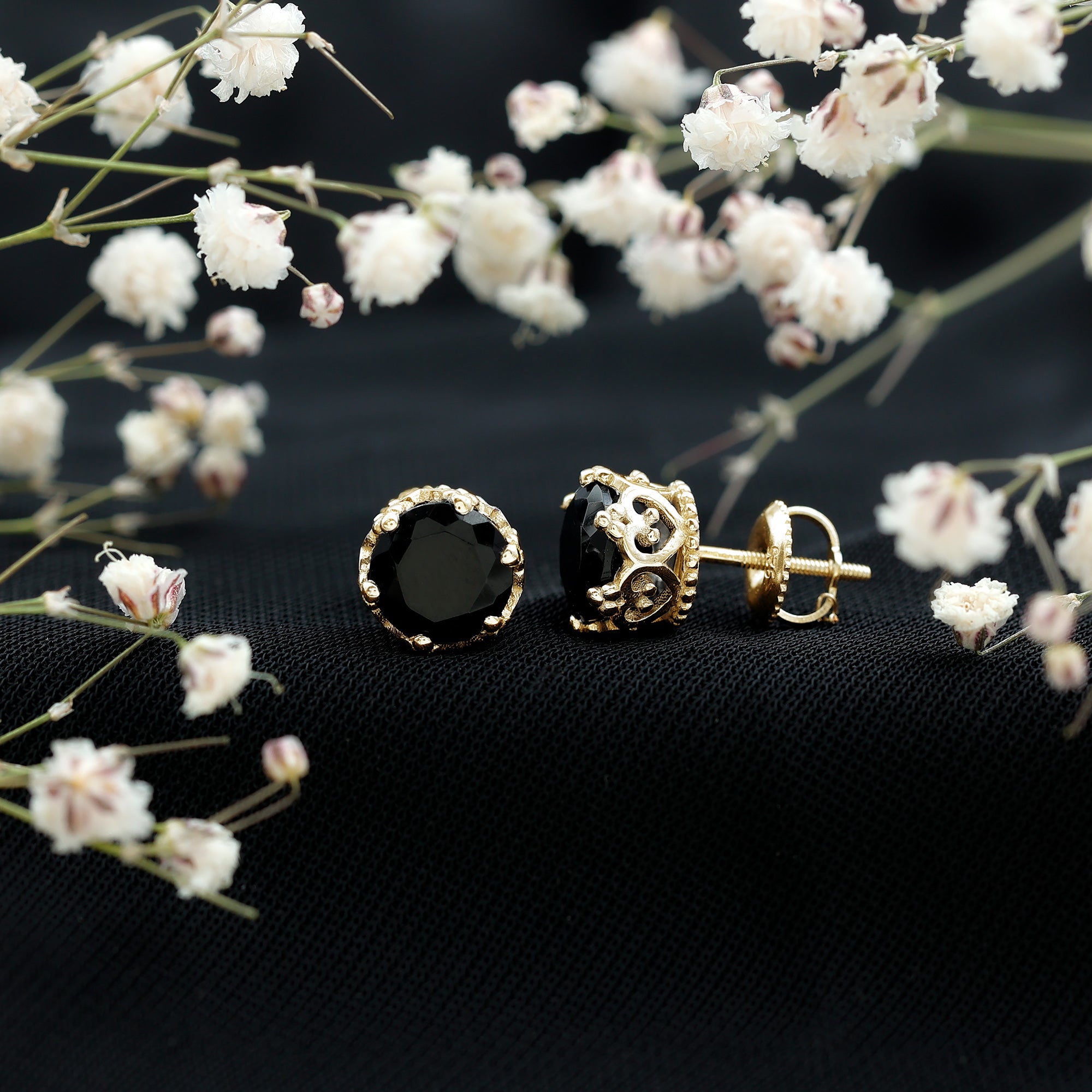 Vintage Lab Created Black Diamond Stud Earrings For Women AAAA ( Synthetic ) - Rosec Jewels