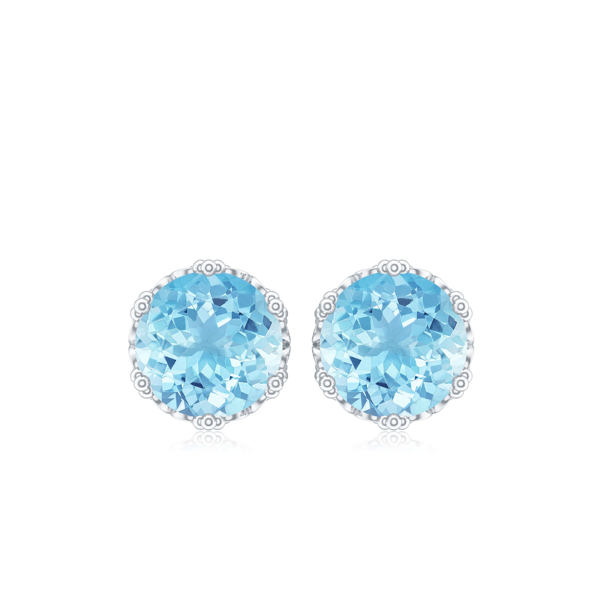 1.6 Carat Genuine Aquamarine Crown Stud Earrings AAA - Rosec Jewels