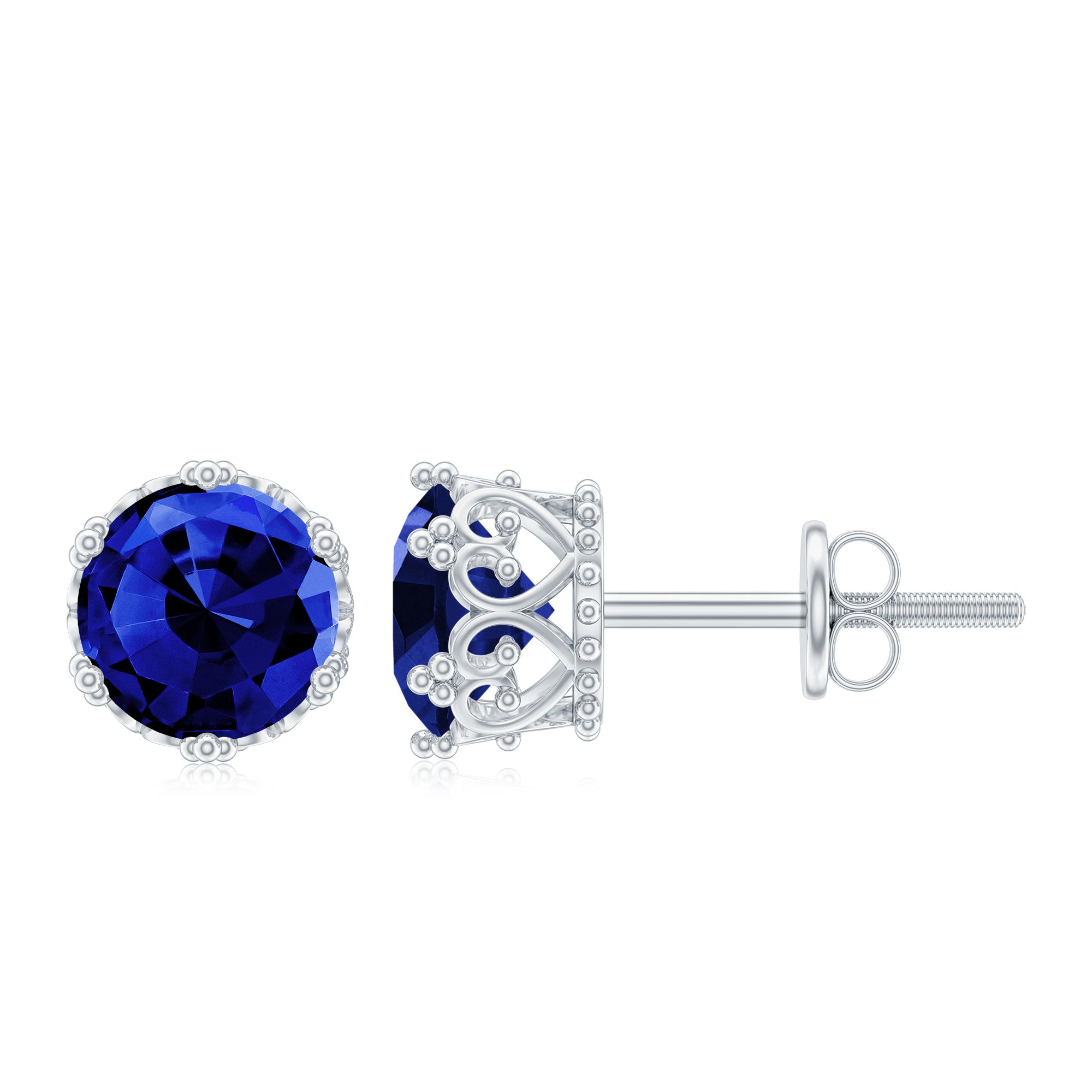 2 CT Created Blue Sapphire Solitaire Crown Stud Earrings AAAA - Rosec Jewels