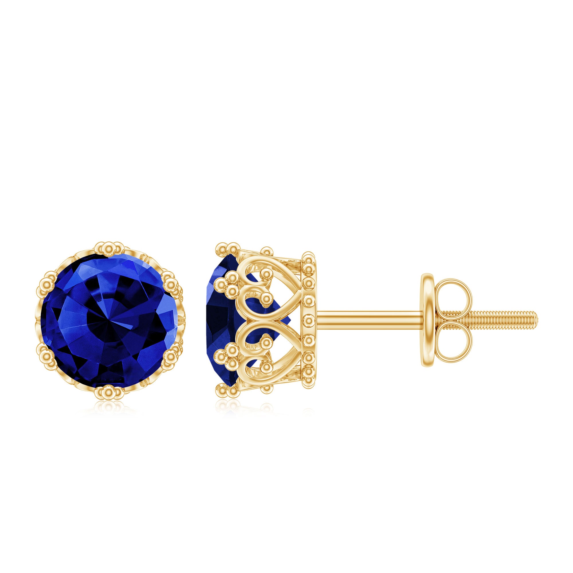 2 CT Created Blue Sapphire Solitaire Crown Stud Earrings AAAA - Rosec Jewels
