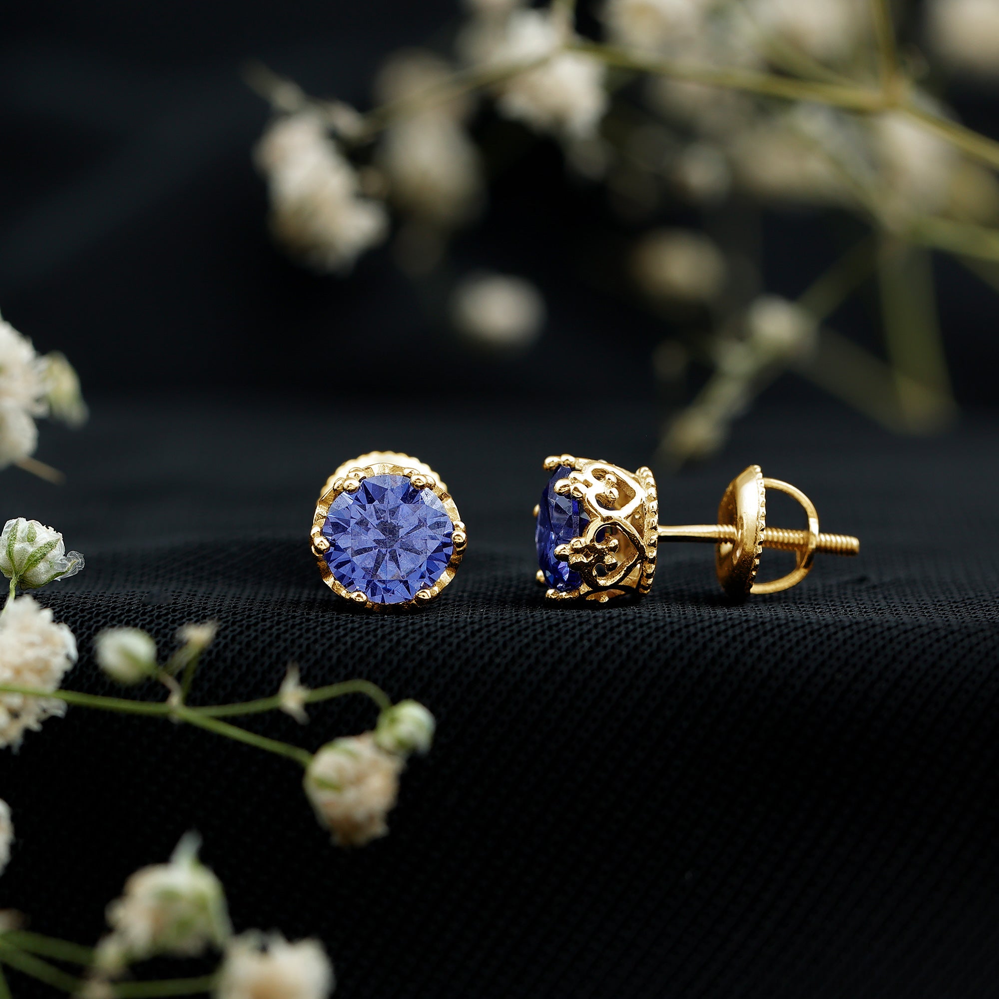 2 CT Created Blue Sapphire Solitaire Crown Stud Earrings AAAA - Rosec Jewels