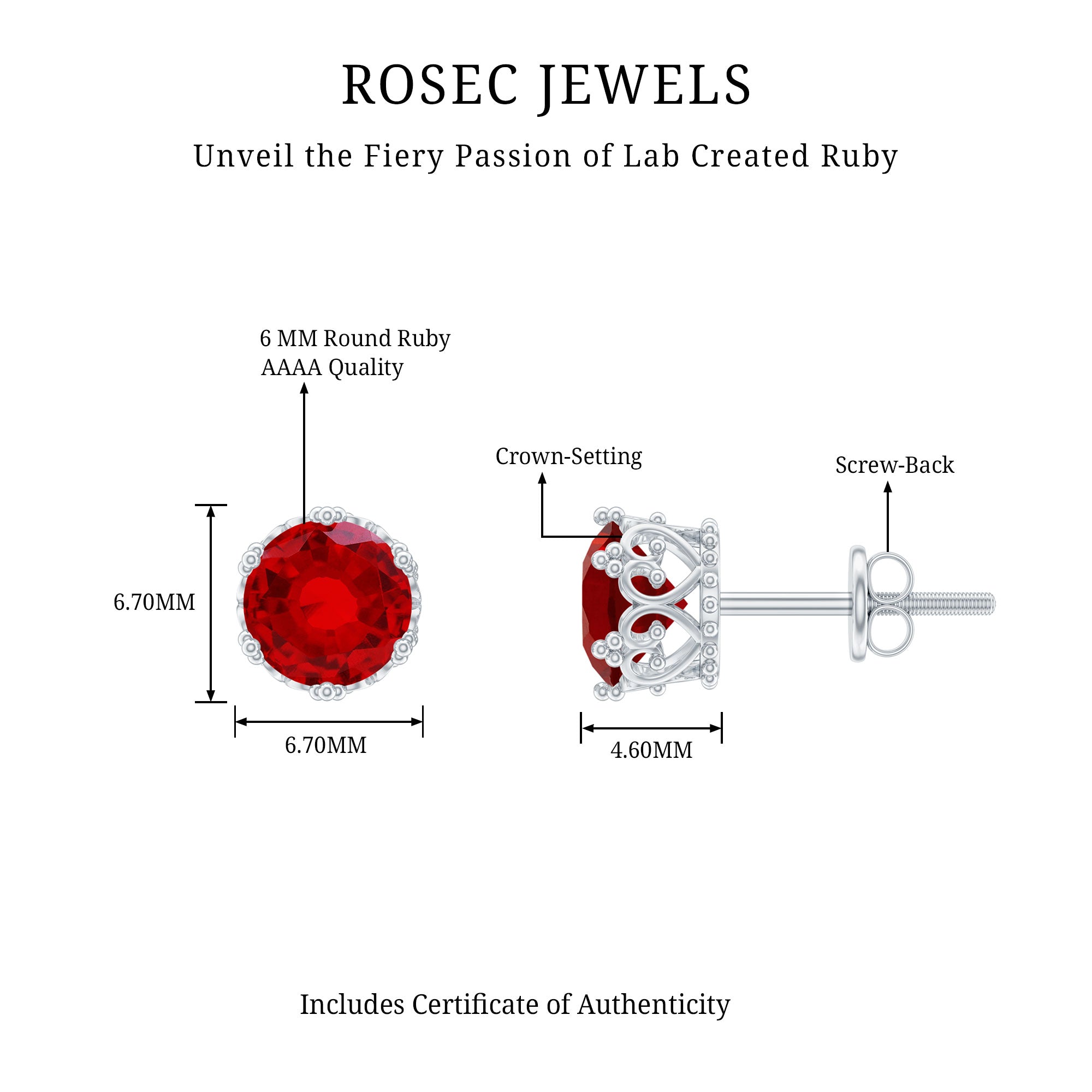 2.7 Carat Lab Created Ruby Solitaire Stud Earrings AAAA - Rosec Jewels