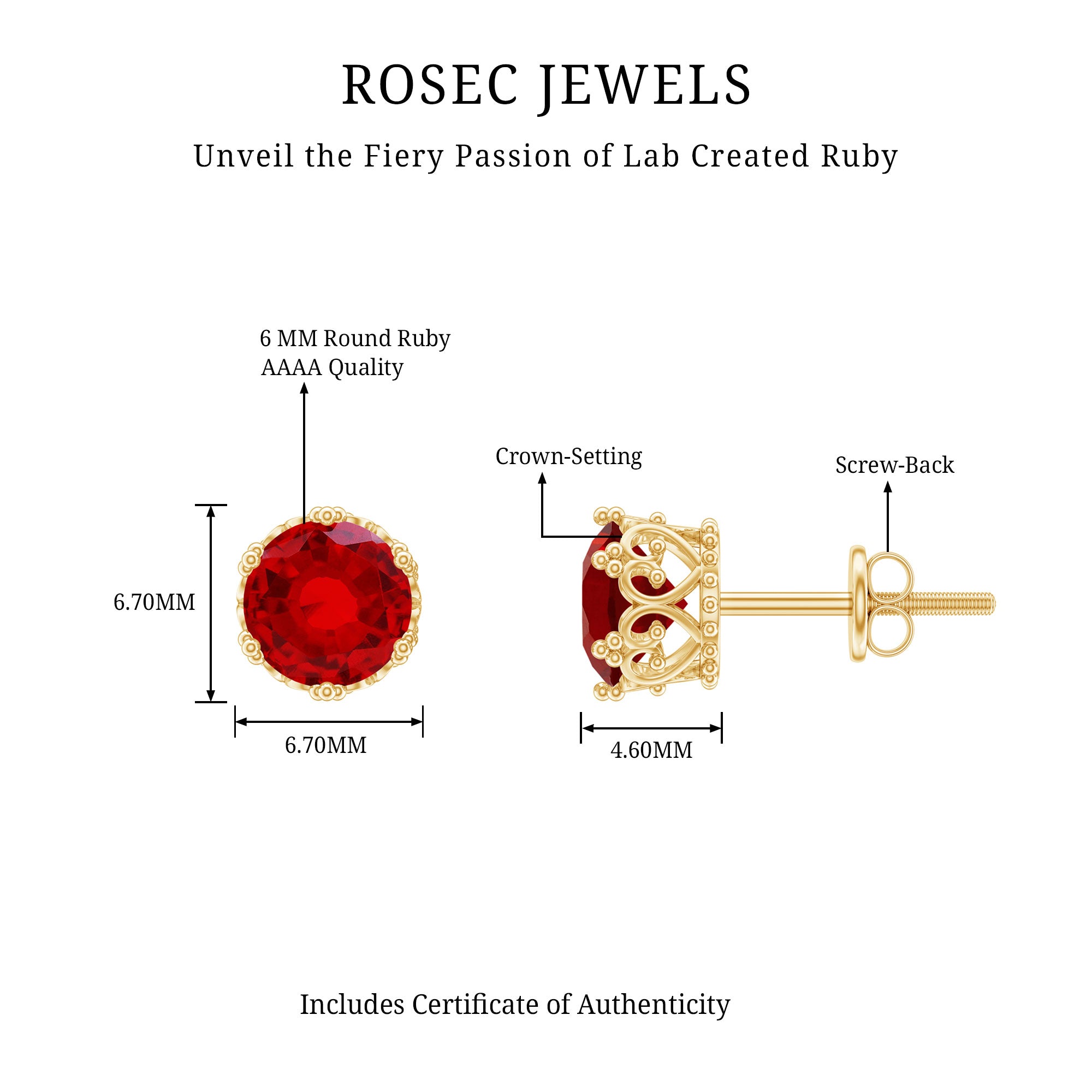 2.7 Carat Lab Created Ruby Solitaire Stud Earrings AAAA - Rosec Jewels