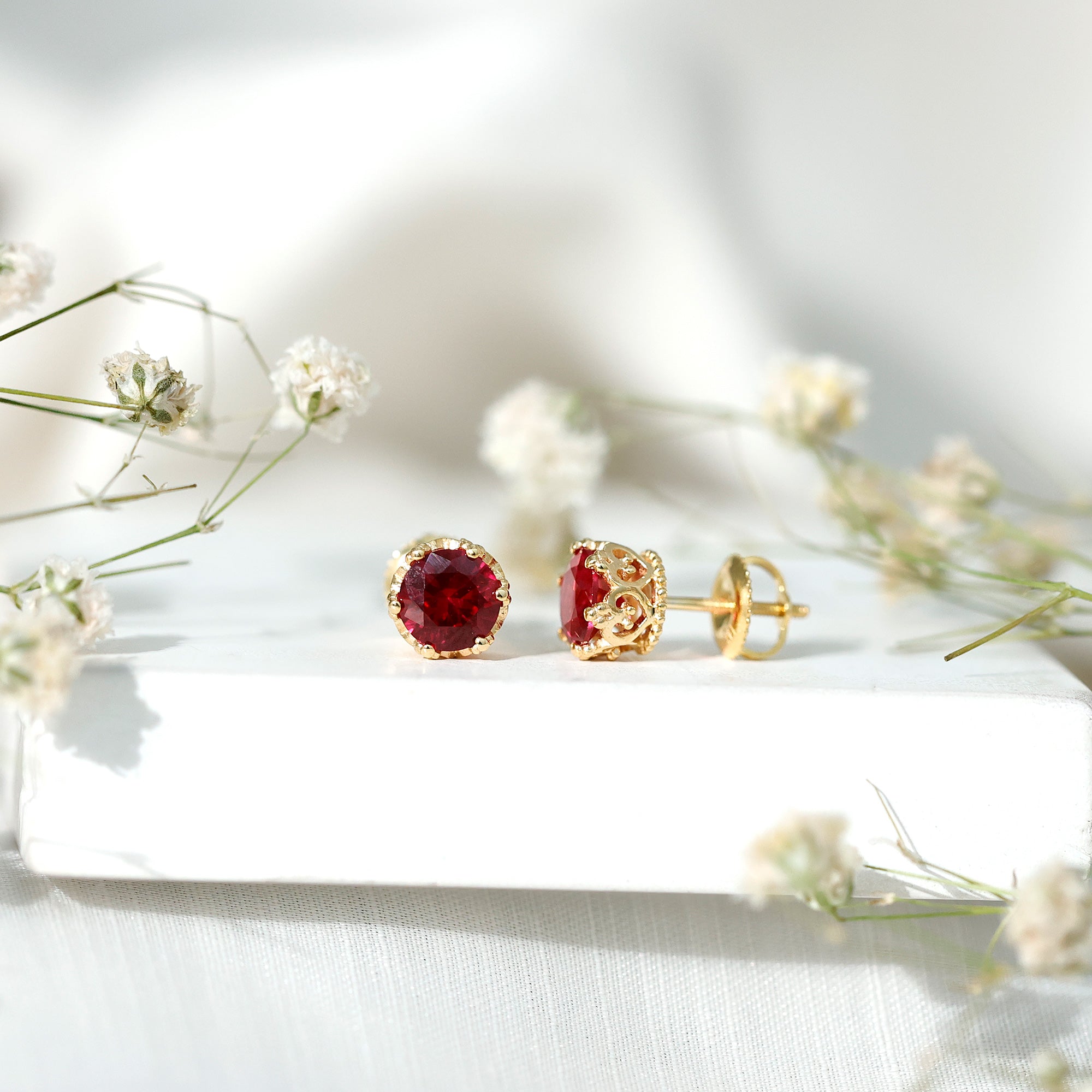 2.7 Carat Lab Created Ruby Solitaire Stud Earrings AAAA - Rosec Jewels