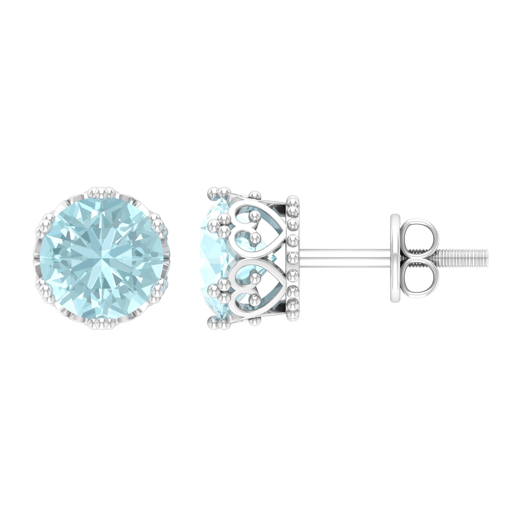 6 MM Sky Blue Topaz Solitaire Crown Stud Earrings