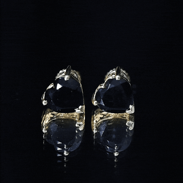 Heart Shape Black Onyx Solitaire Stud Earrings in 3 Prong Setting AAA - Rosec Jewels