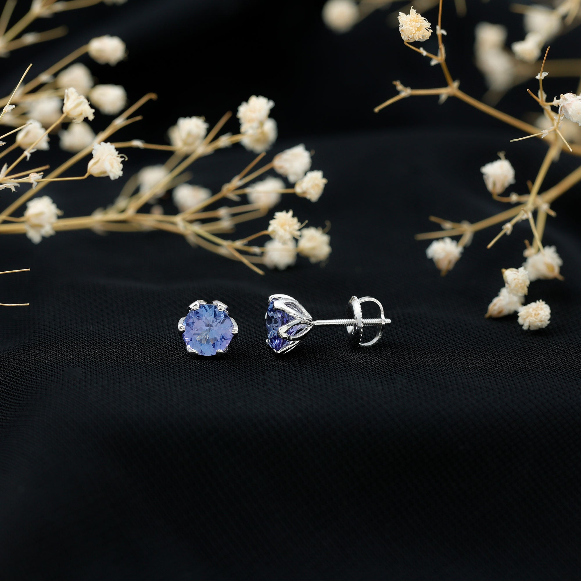1 Carat Round Cut Tanzanite Solitaire Stud Earrings for Women AAA - Rosec Jewels
