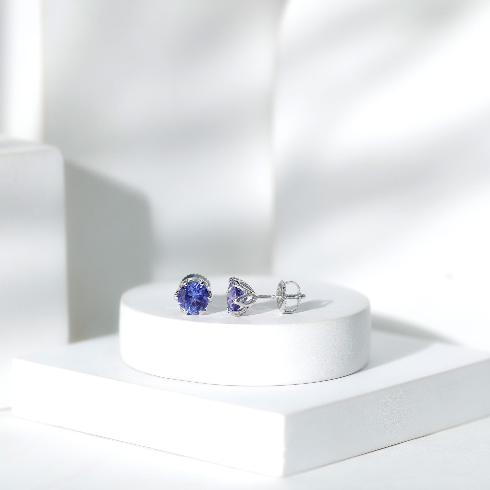1 Carat Round Cut Tanzanite Solitaire Stud Earrings for Women AAA - Rosec Jewels