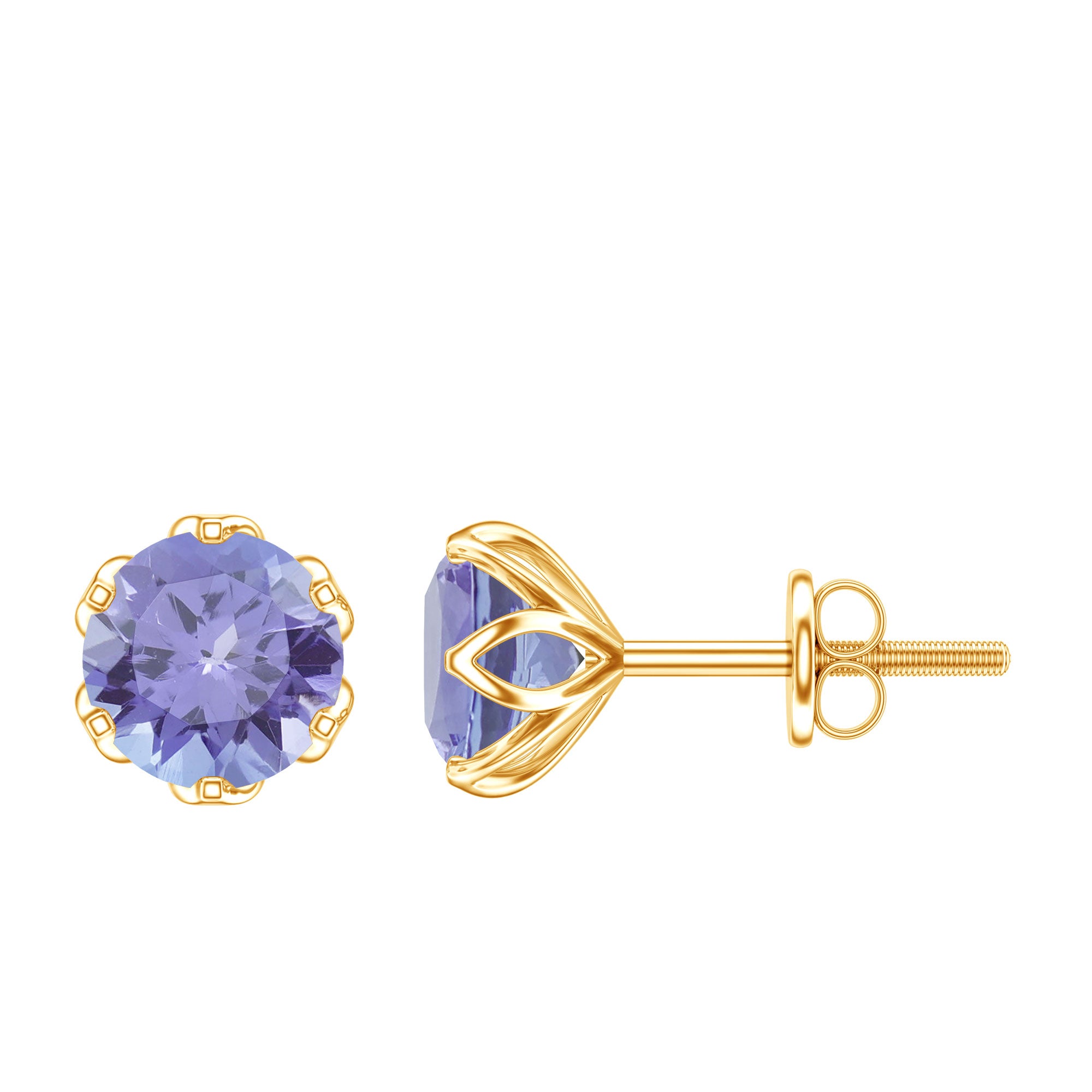 1 Carat Round Cut Tanzanite Solitaire Stud Earrings for Women AAA - Rosec Jewels