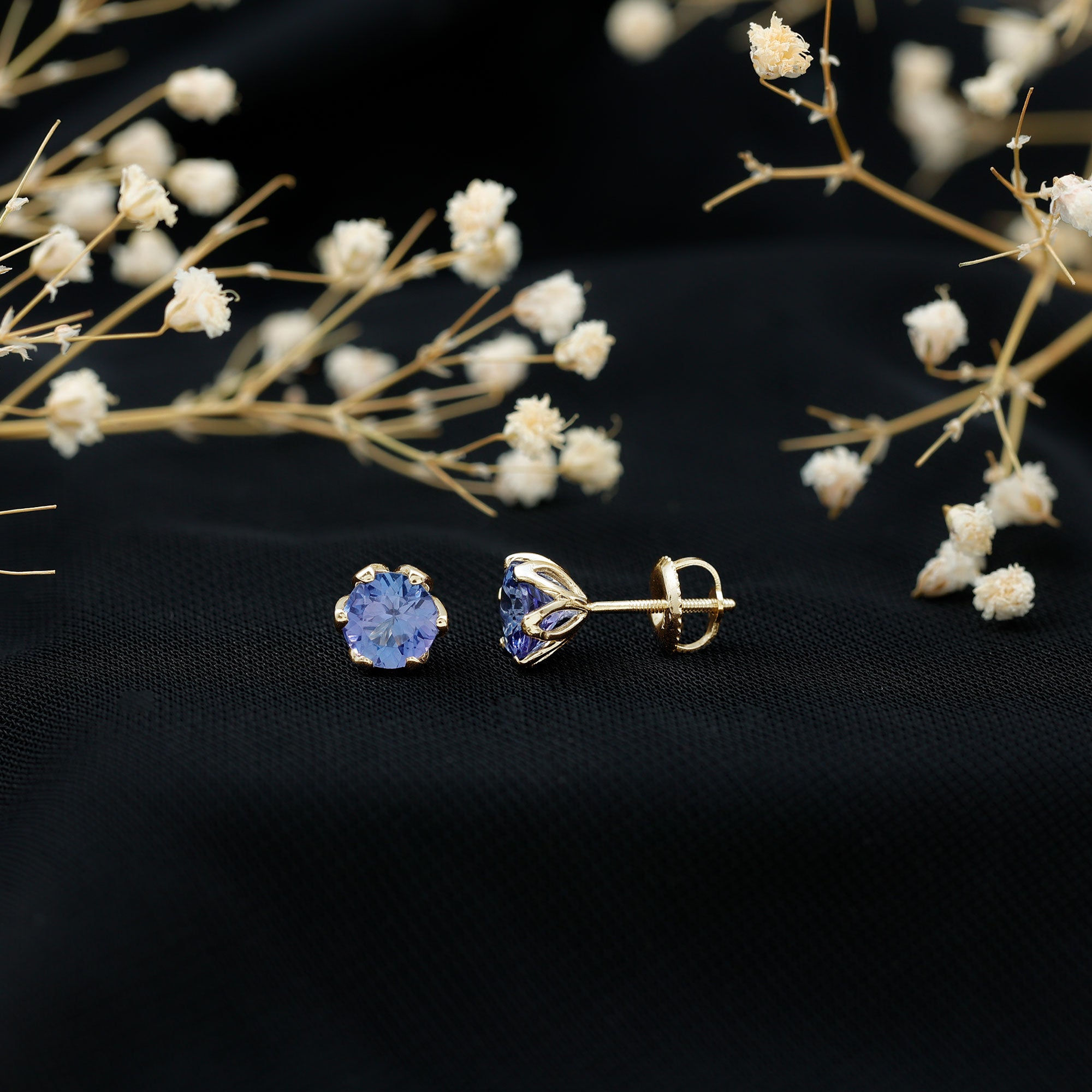 1 Carat Round Cut Tanzanite Solitaire Stud Earrings for Women AAA - Rosec Jewels