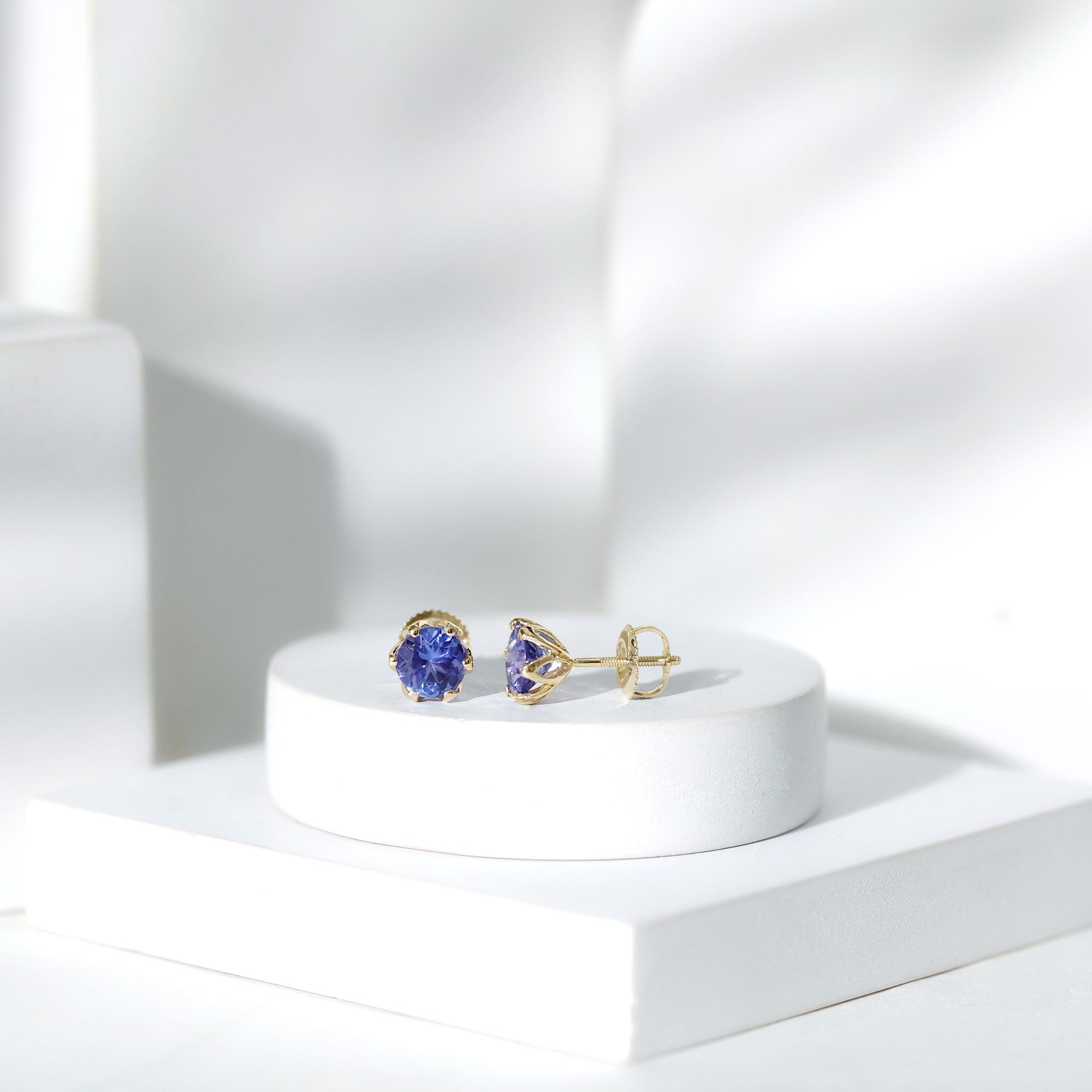 1 Carat Round Cut Tanzanite Solitaire Stud Earrings for Women AAA - Rosec Jewels