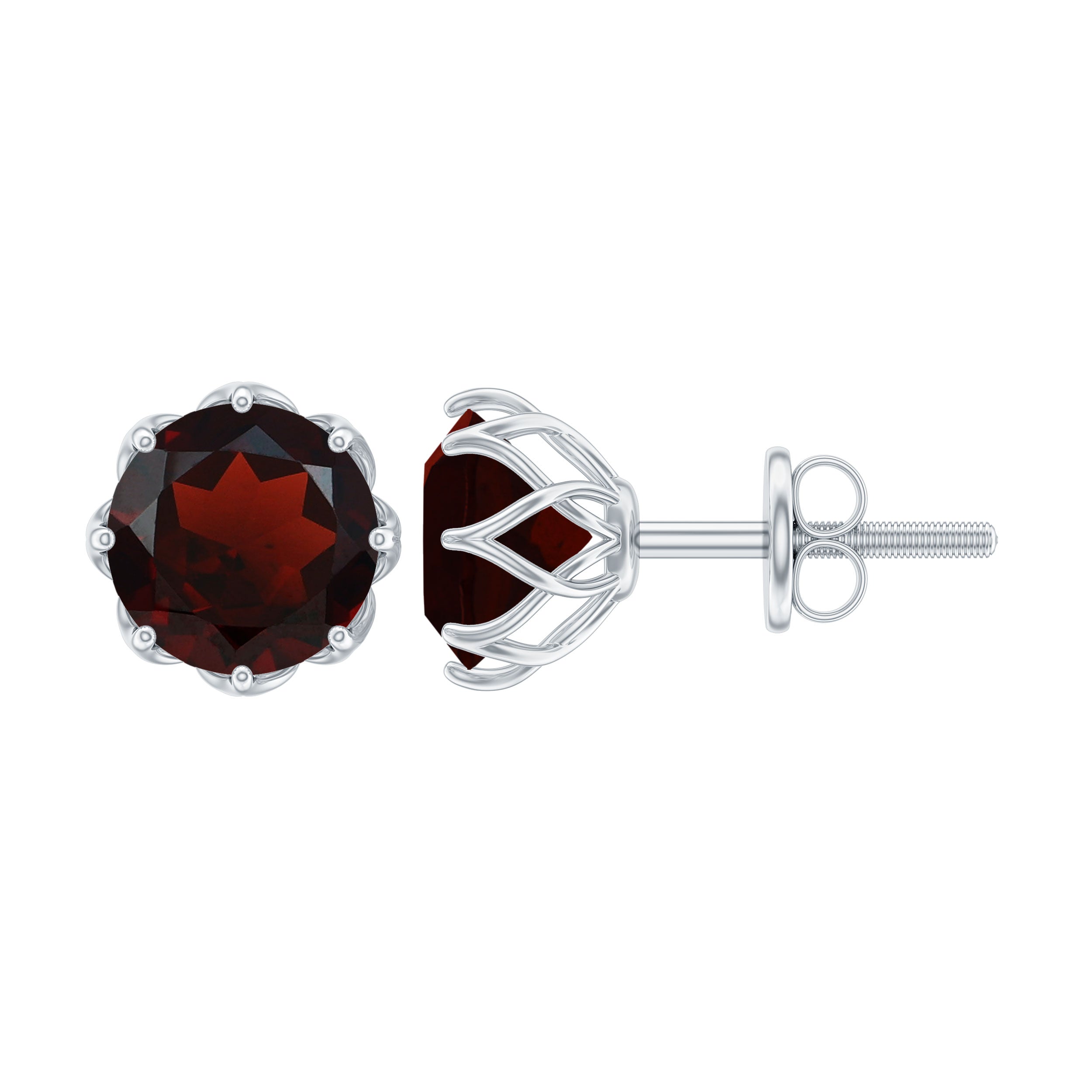 Genuine 3.4 Carat Round Cut Garnet Solitaire Stud Earrings AAA - Rosec Jewels