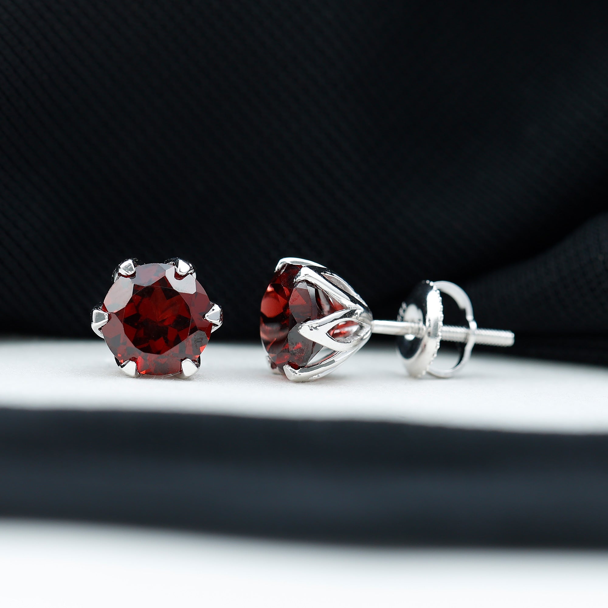 Genuine 3.4 Carat Round Cut Garnet Solitaire Stud Earrings AAA - Rosec Jewels