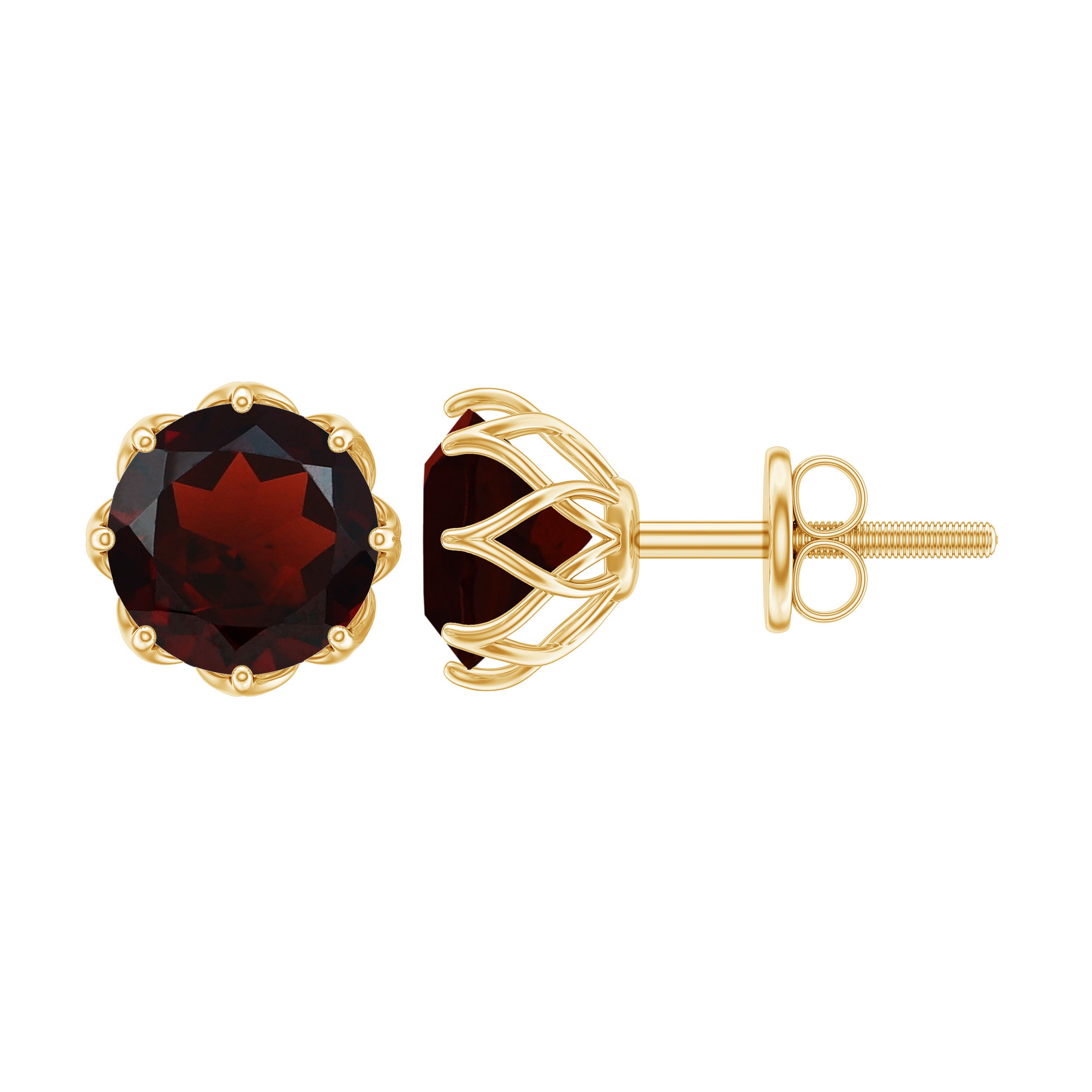 Genuine 3.4 Carat Round Cut Garnet Solitaire Stud Earrings AAA - Rosec Jewels