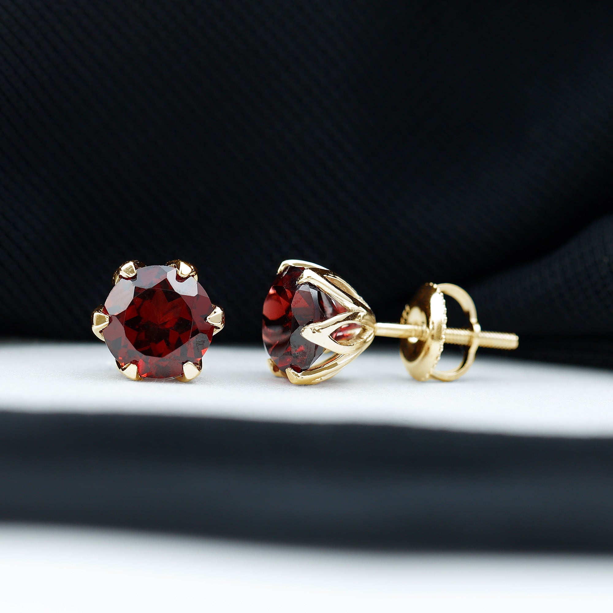 Genuine 3.4 Carat Round Cut Garnet Solitaire Stud Earrings AAA - Rosec Jewels