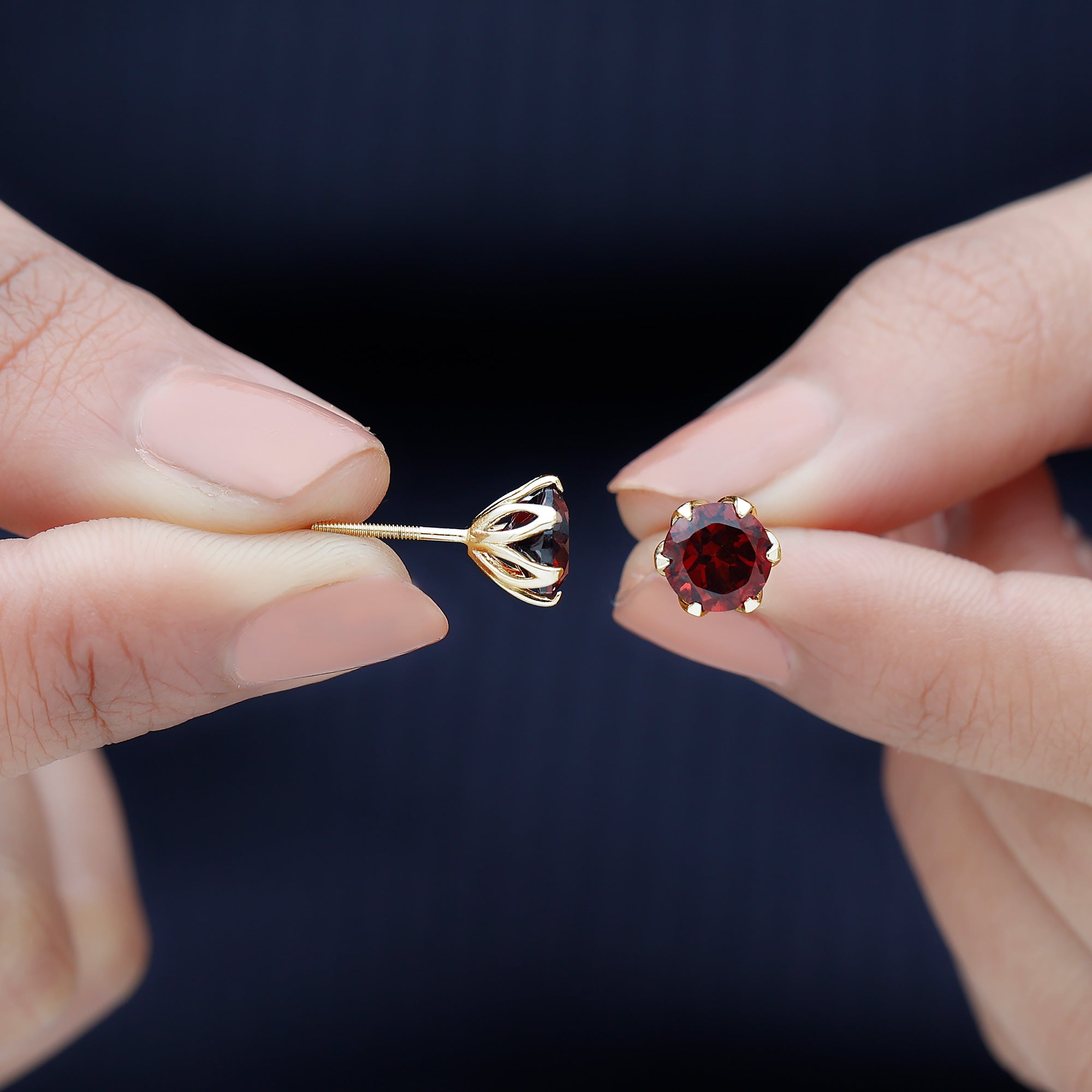 Genuine 3.4 Carat Round Cut Garnet Solitaire Stud Earrings AAA - Rosec Jewels
