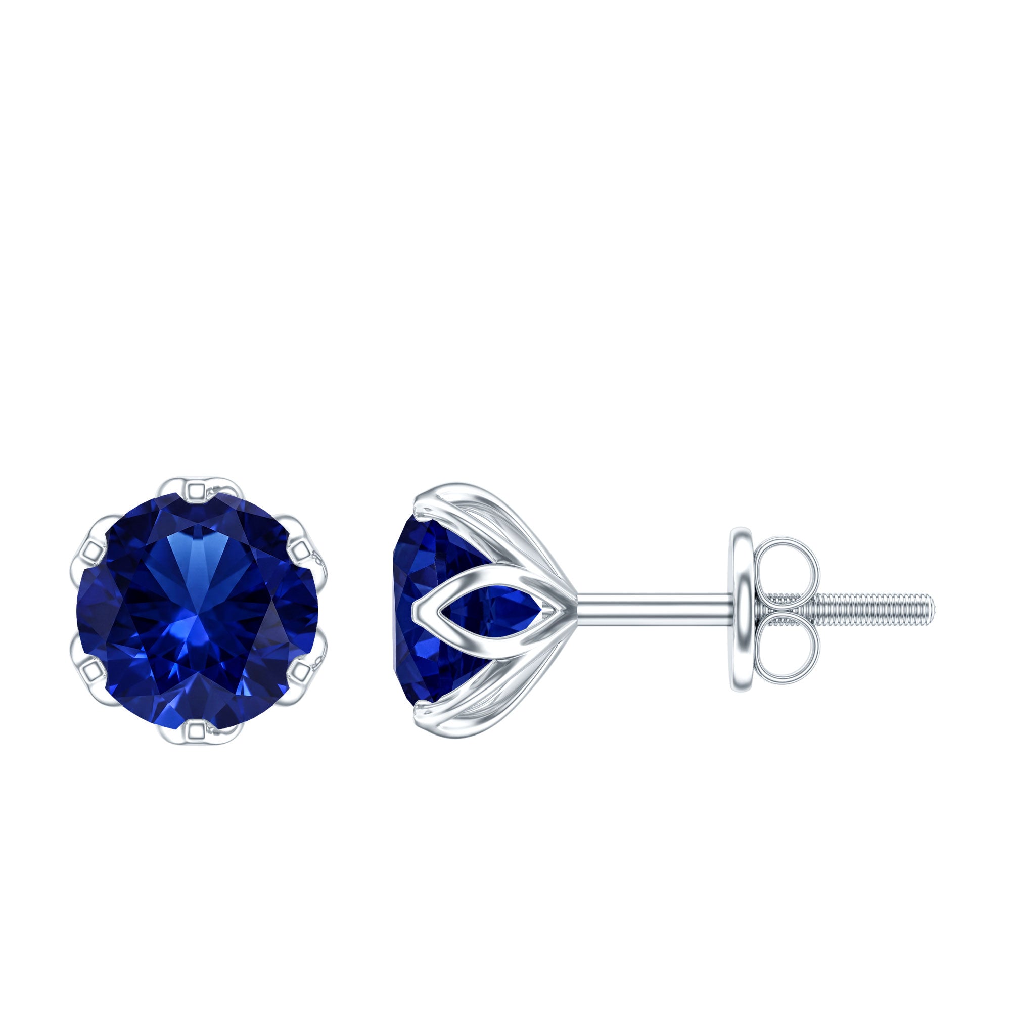 2 Carat Round Cut Lab Created Blue Sapphire Solitaire Stud Earrings AAAA - Rosec Jewels