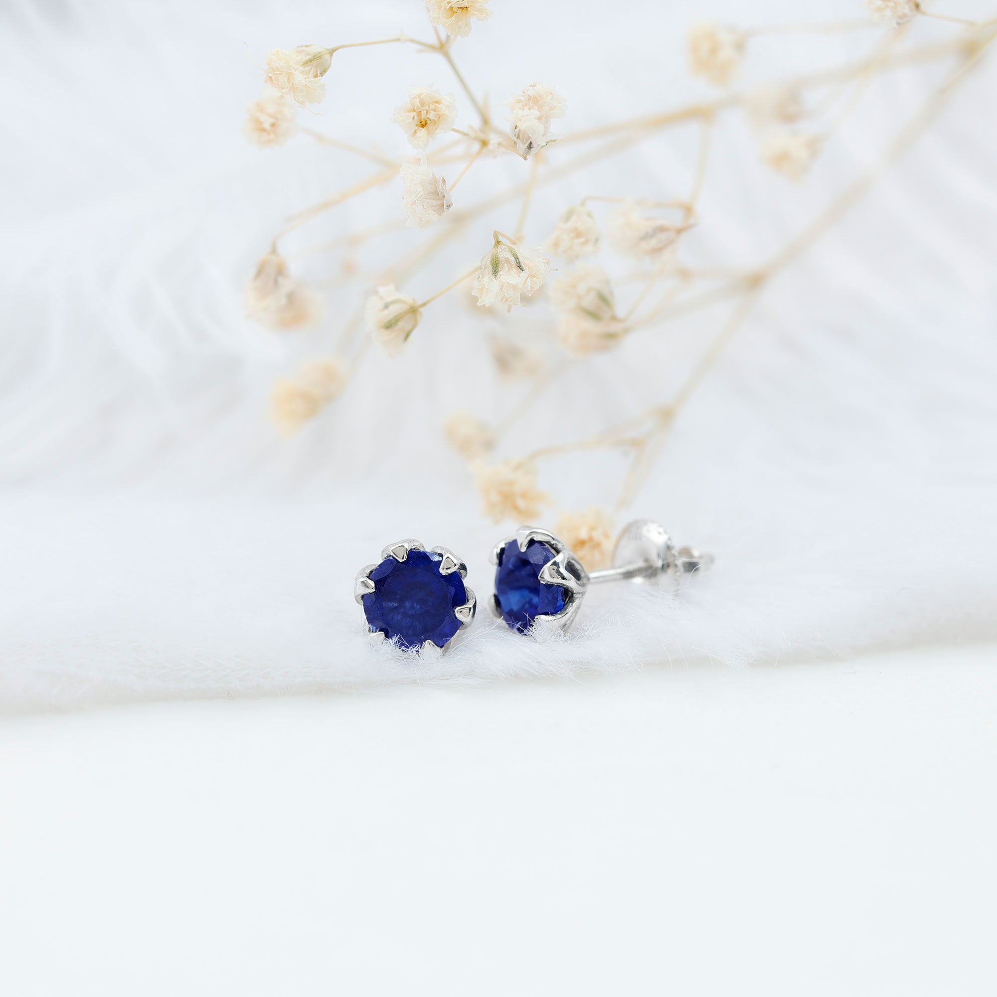 2 Carat Round Cut Lab Created Blue Sapphire Solitaire Stud Earrings AAAA - Rosec Jewels