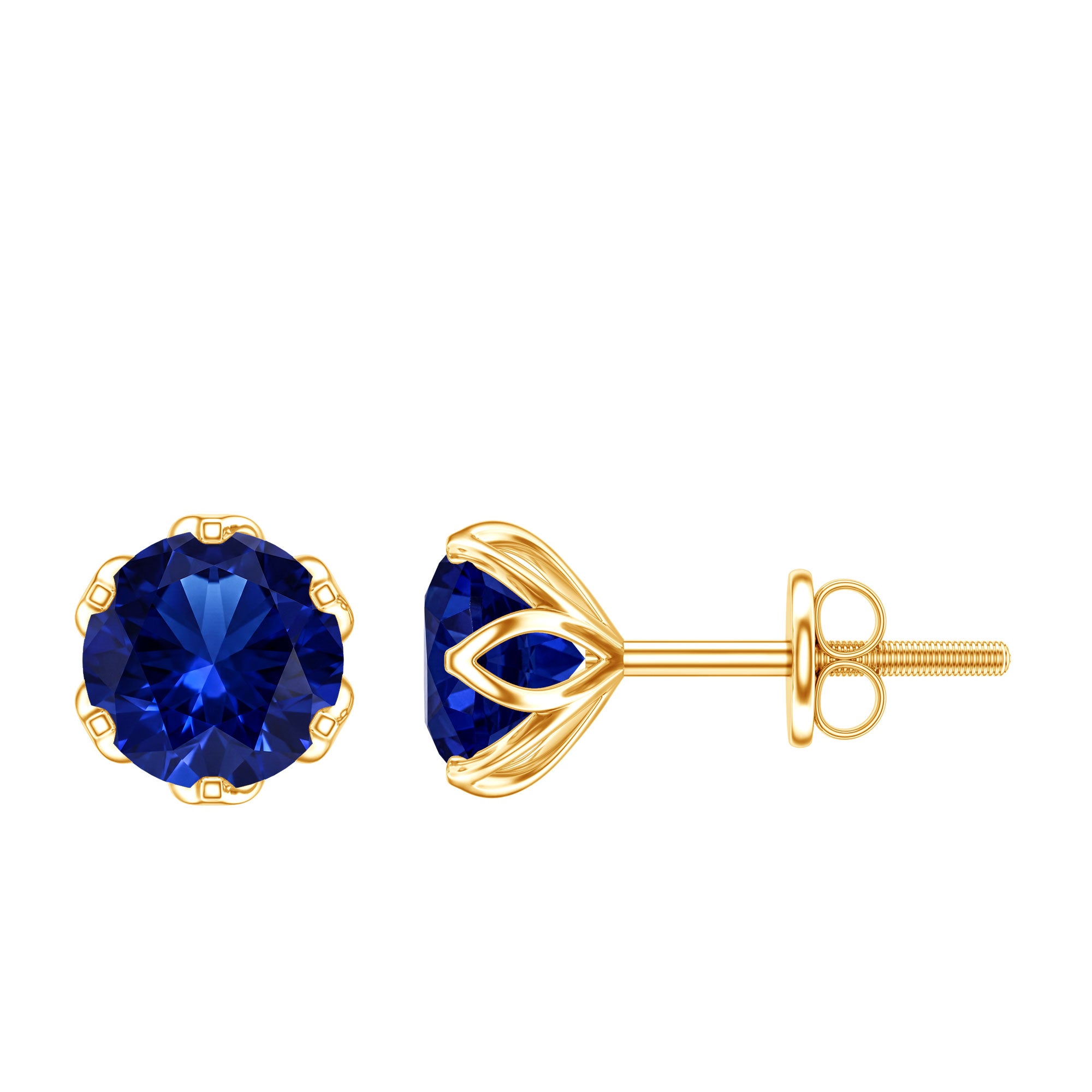 2 Carat Round Cut Lab Created Blue Sapphire Solitaire Stud Earrings AAAA - Rosec Jewels