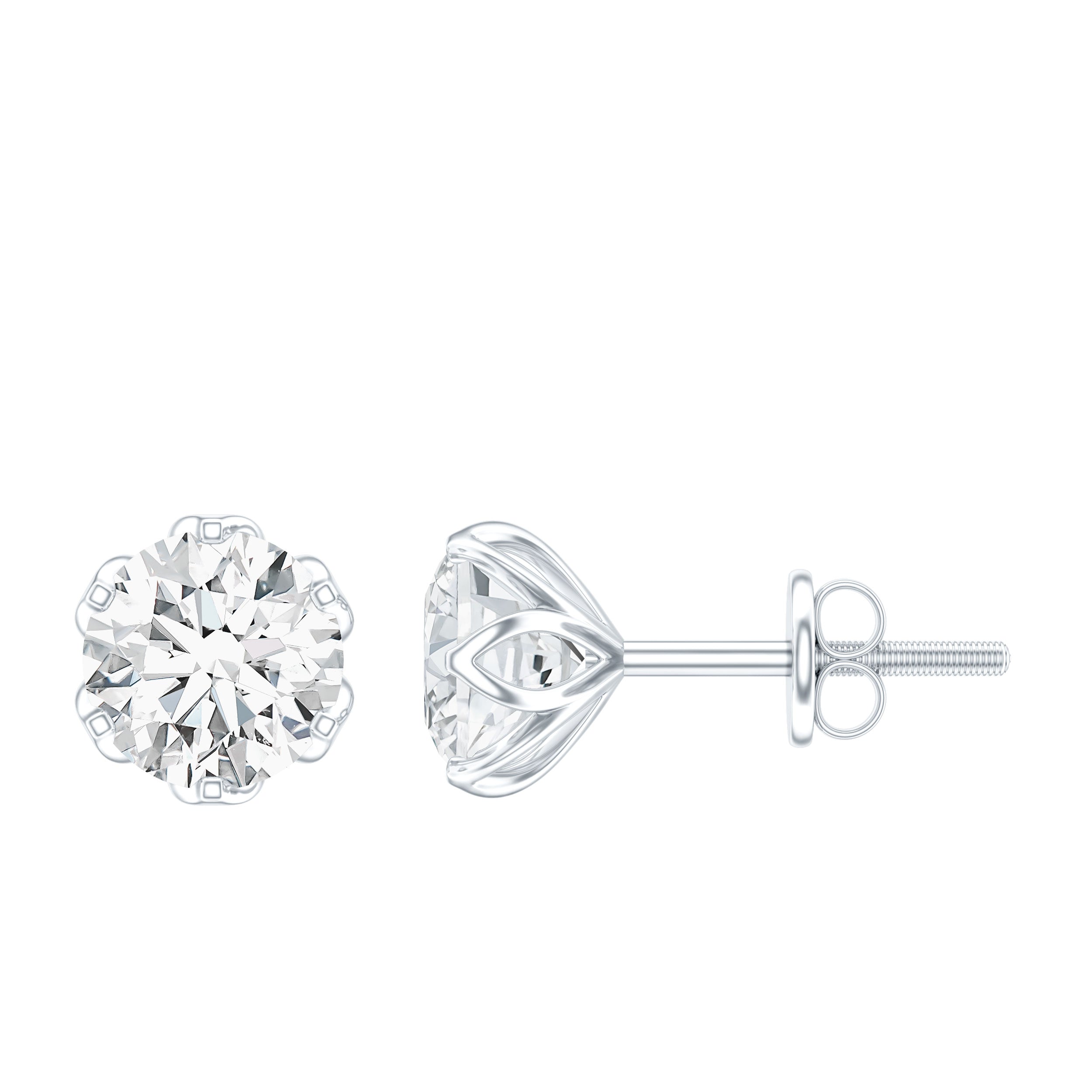 Moissanite Solitaire Stud Earrings in Lotus Basket Setting D-VS1 - Rosec Jewels