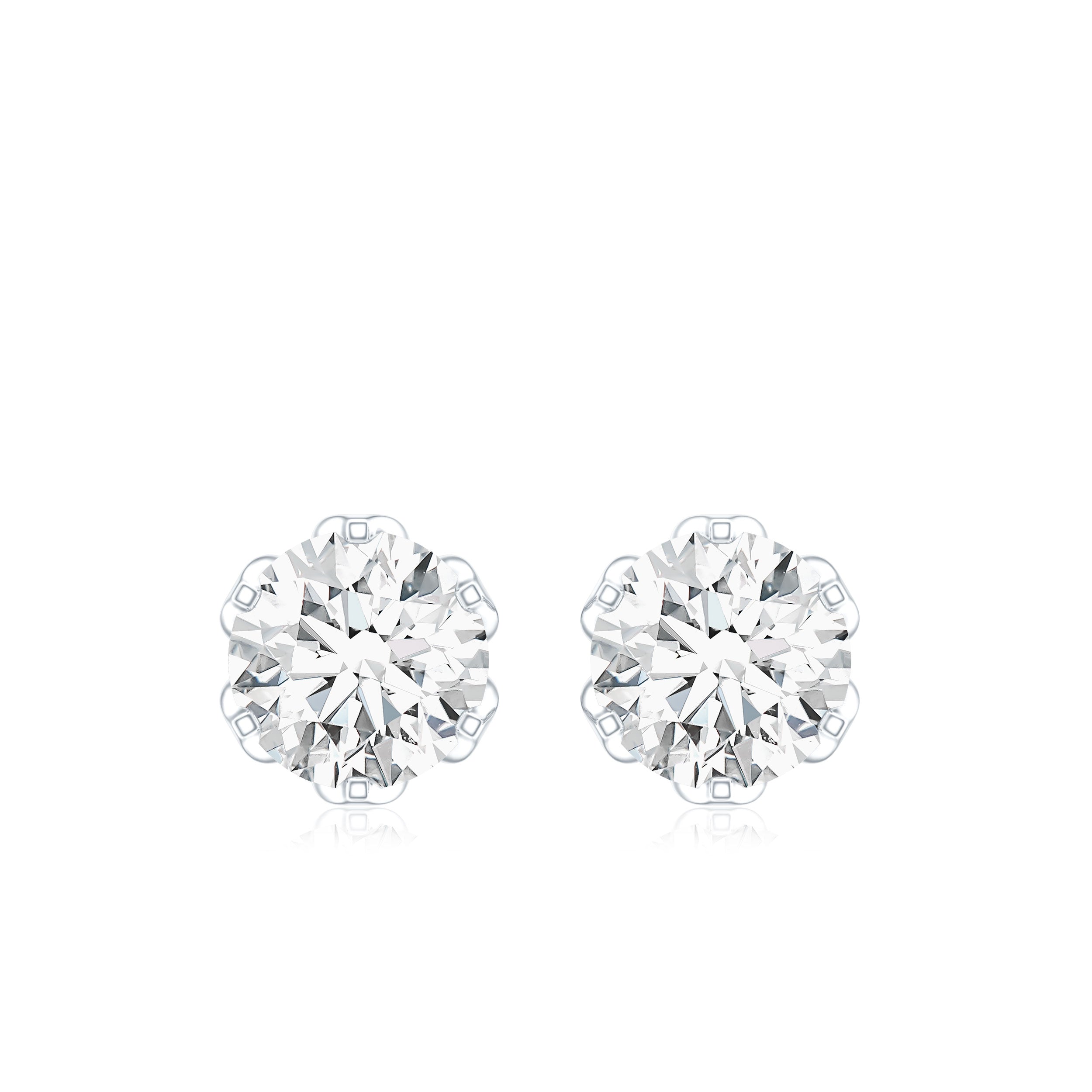 Moissanite Solitaire Stud Earrings in Lotus Basket Setting D-VS1 - Rosec Jewels