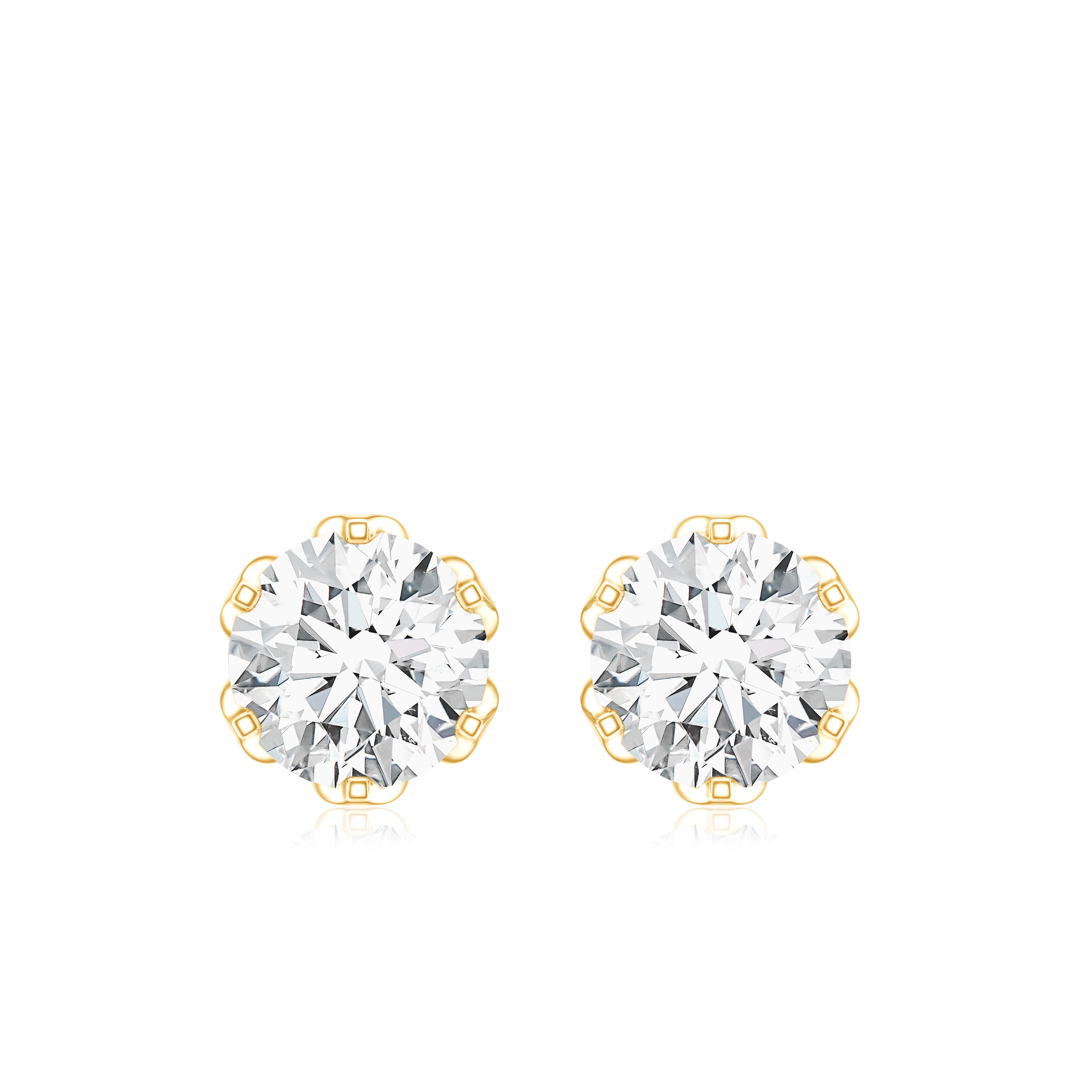 Moissanite Solitaire Stud Earrings in Lotus Basket Setting D-VS1 - Rosec Jewels