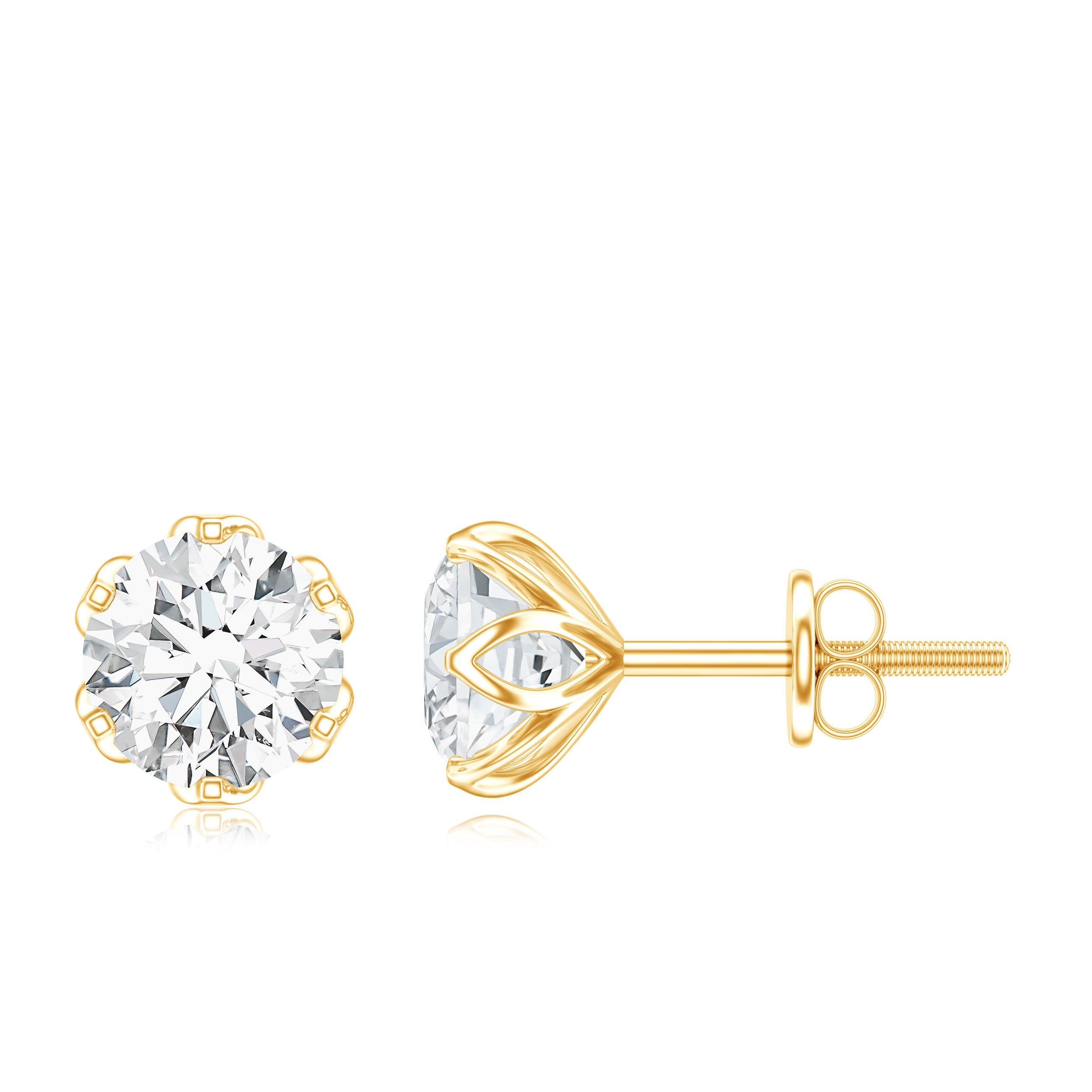 Moissanite Solitaire Stud Earrings in Lotus Basket Setting D-VS1 - Rosec Jewels