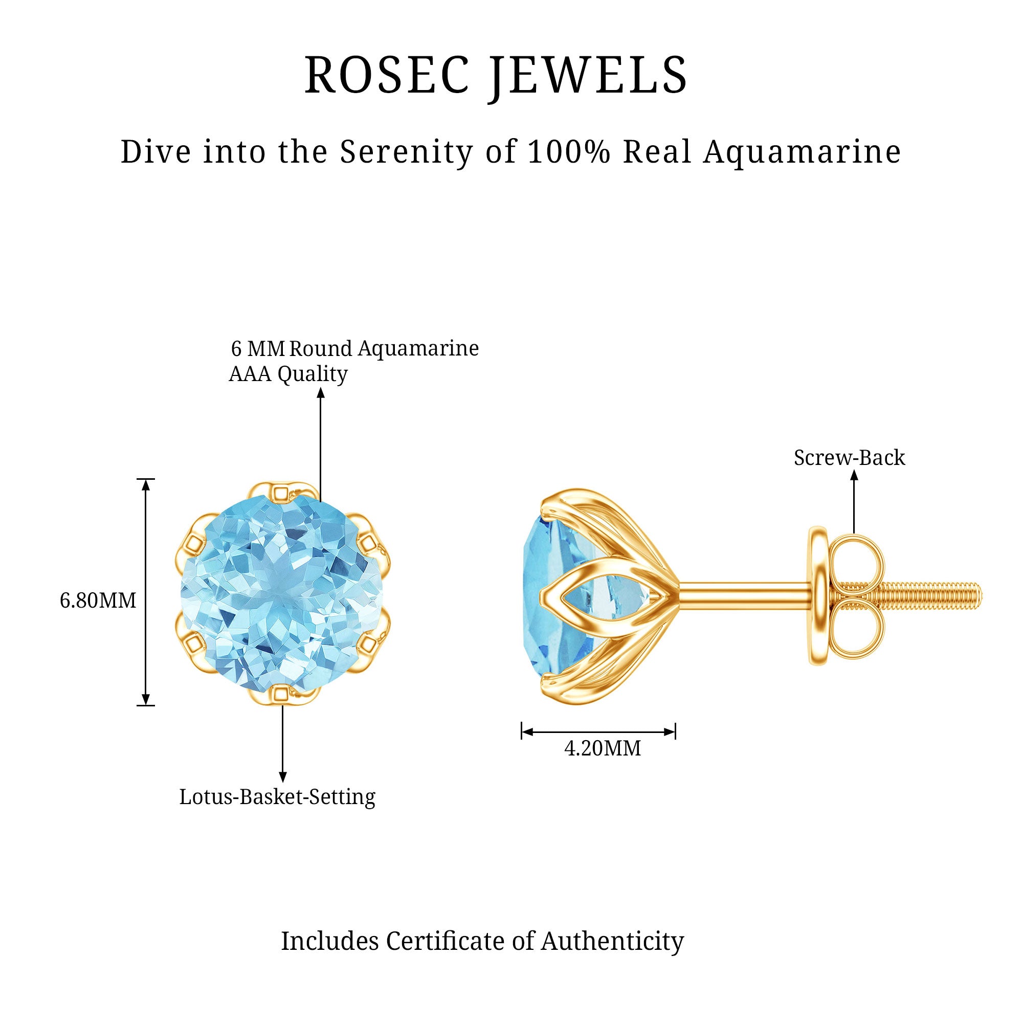 Lotus Basket Set Aquamarine Stud Earrings for Her AAA - Rosec Jewels