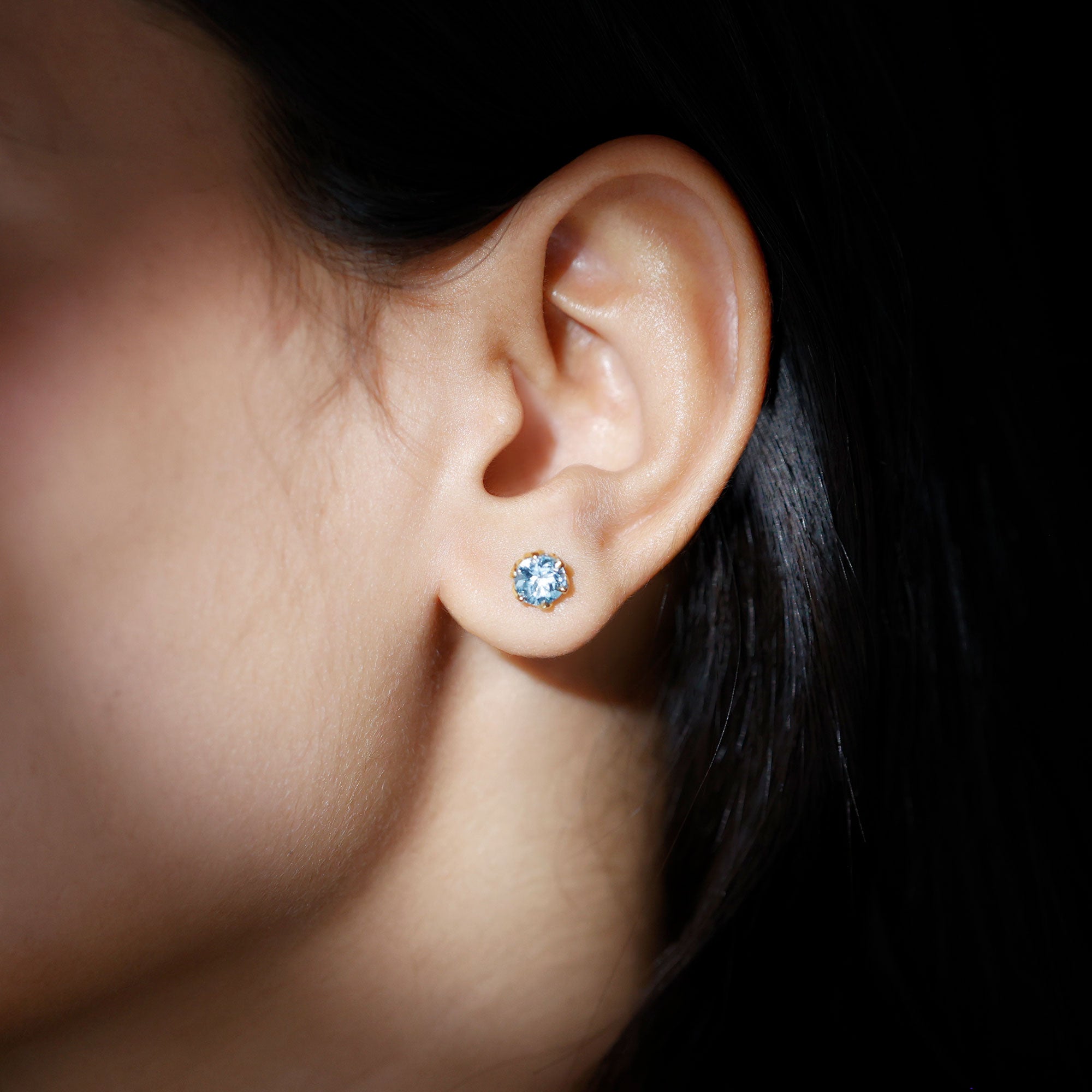 Lotus Basket Set Aquamarine Stud Earrings for Her AAA - Rosec Jewels