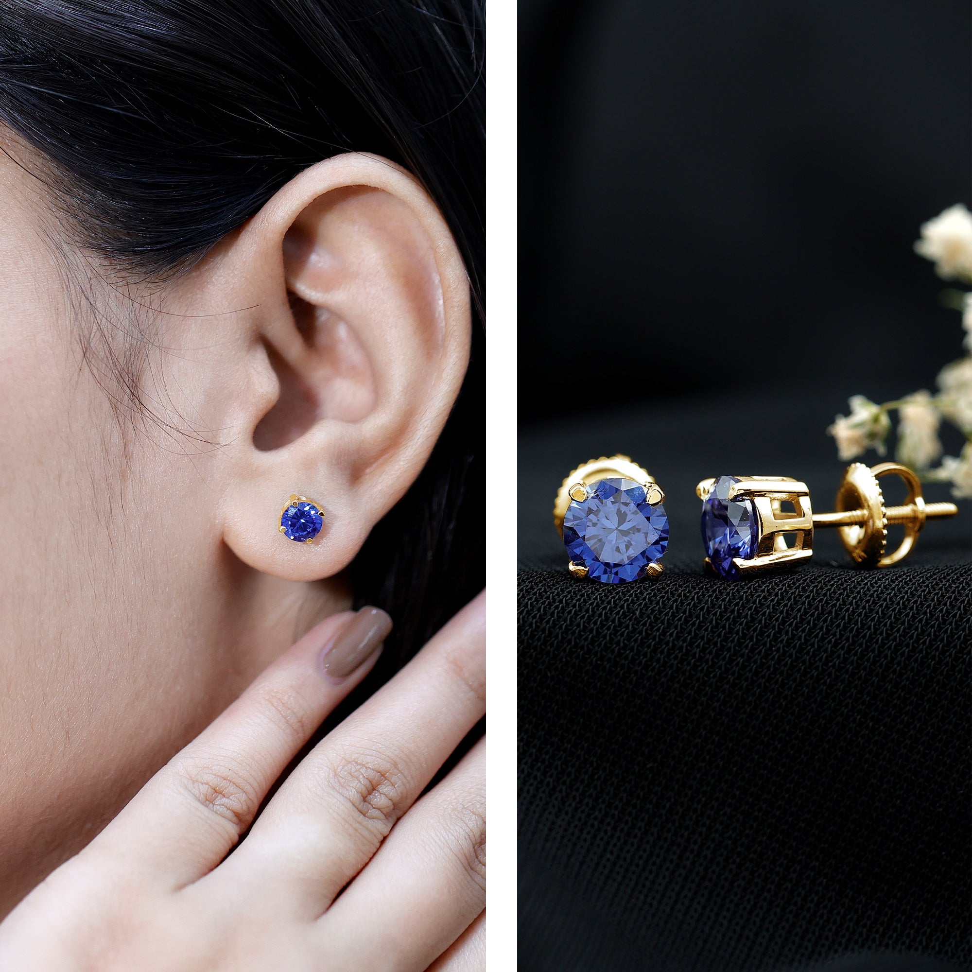 Certified Lab Created Blue Sapphire Stud Earrings in Claw Setting AAAA - Rosec Jewels