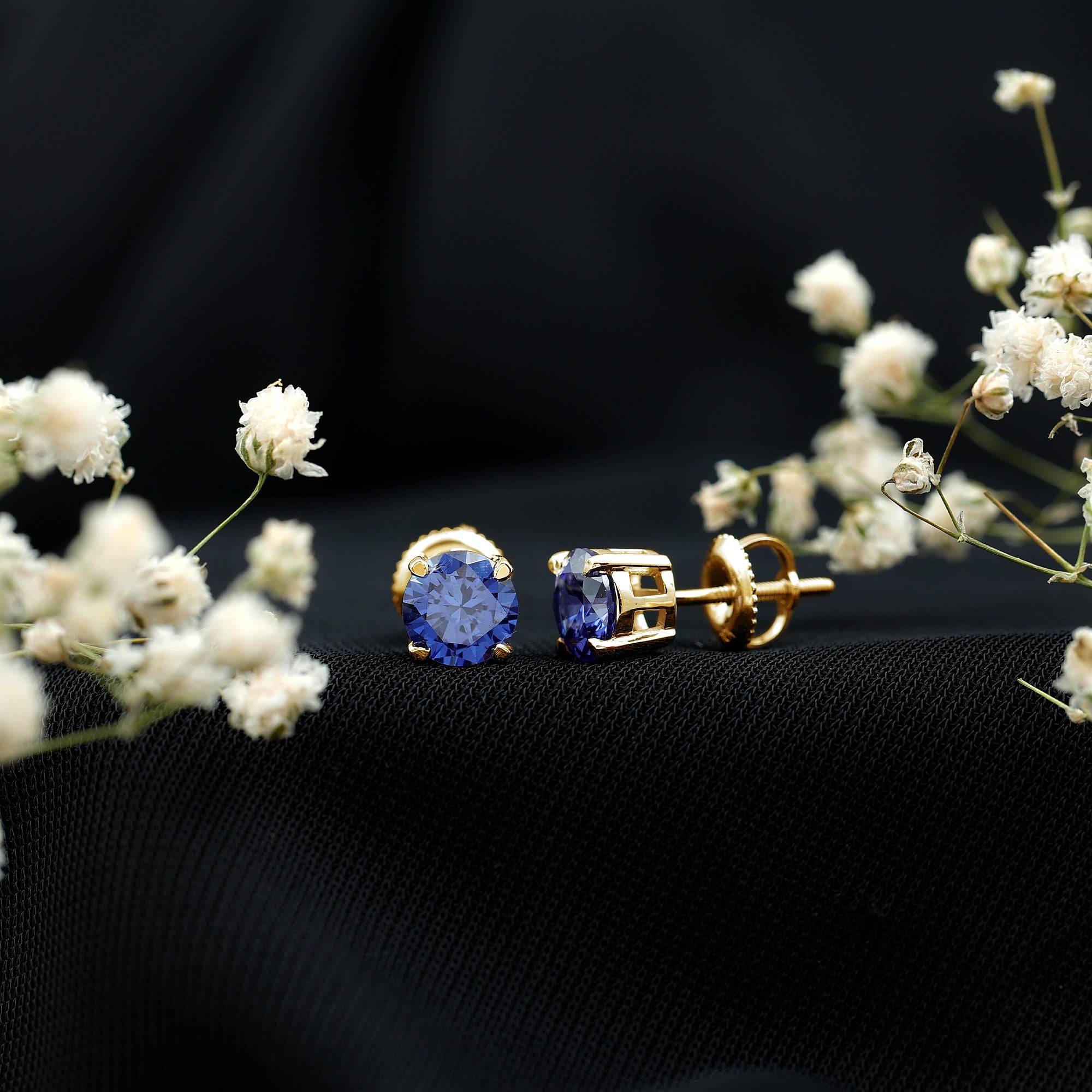Certified Lab Created Blue Sapphire Stud Earrings in Claw Setting AAAA - Rosec Jewels
